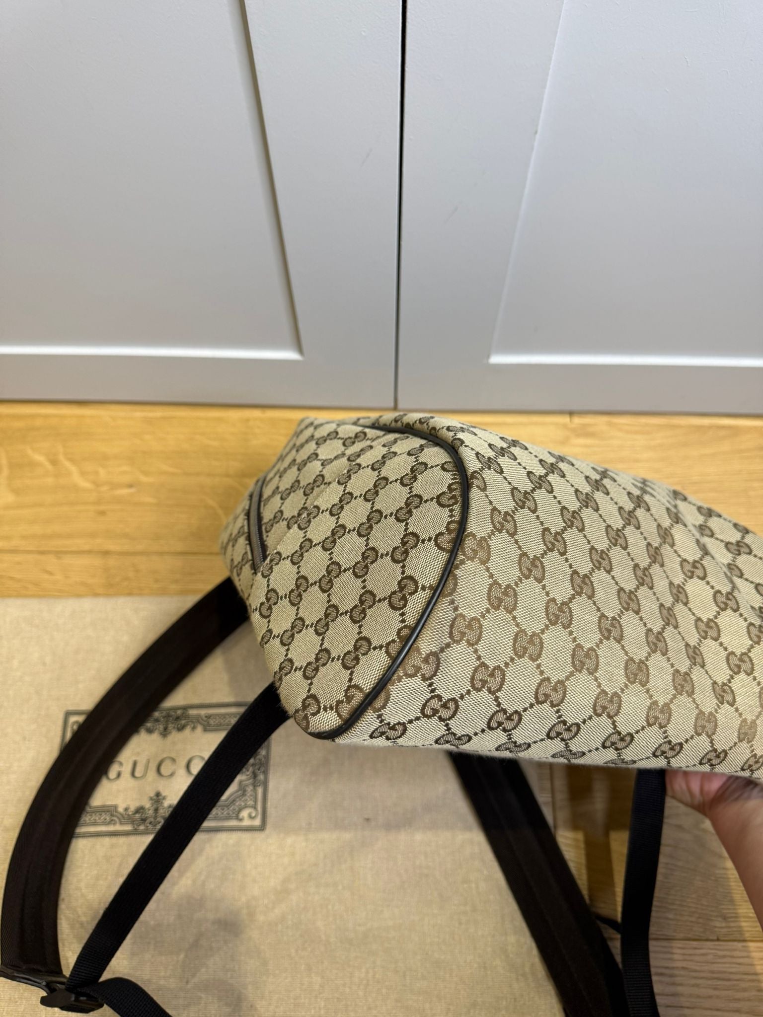 Gucci GG Supreme Canvas Zipped Backpack Discontinued Style | Authentic Designer Backpack