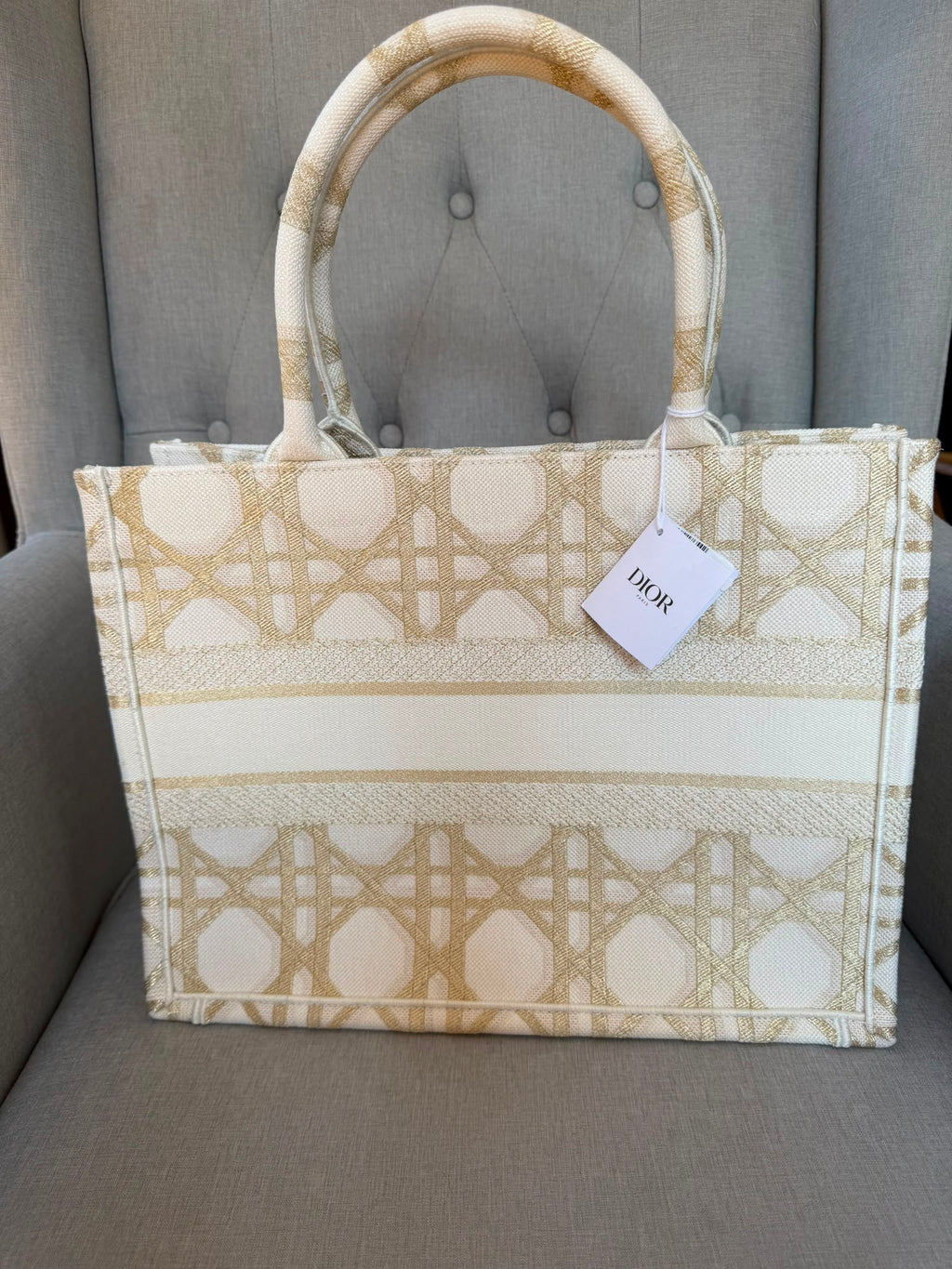 Christian Dior Medium Book Tote Bag Gold and Beige - Brand New