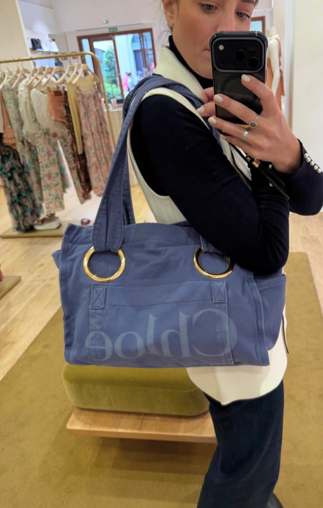 Chloe denim blue canvas tote bag