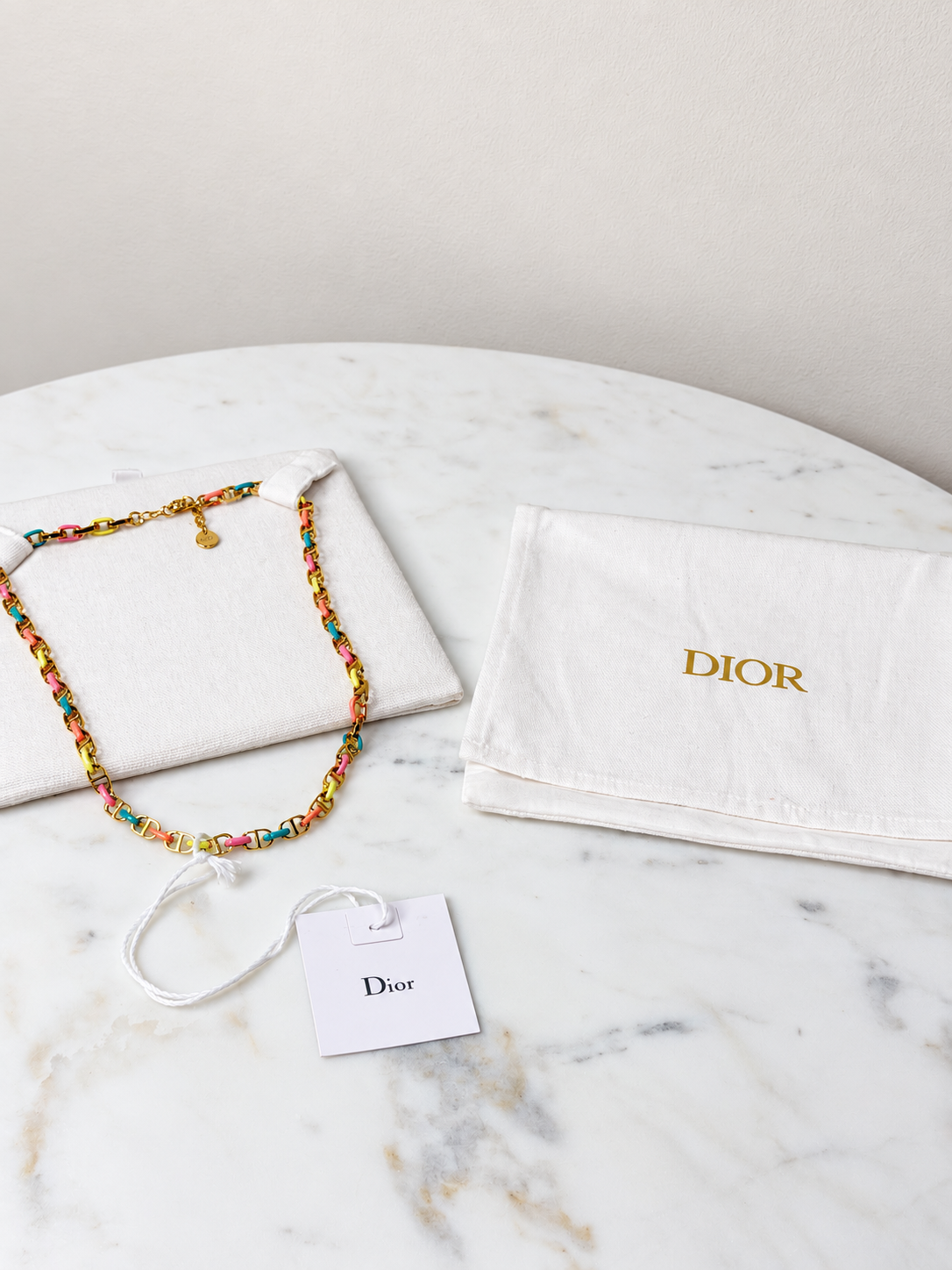 Christian Dior Multicolour Chain Necklace – Gold-Tone – Brand New with Tag