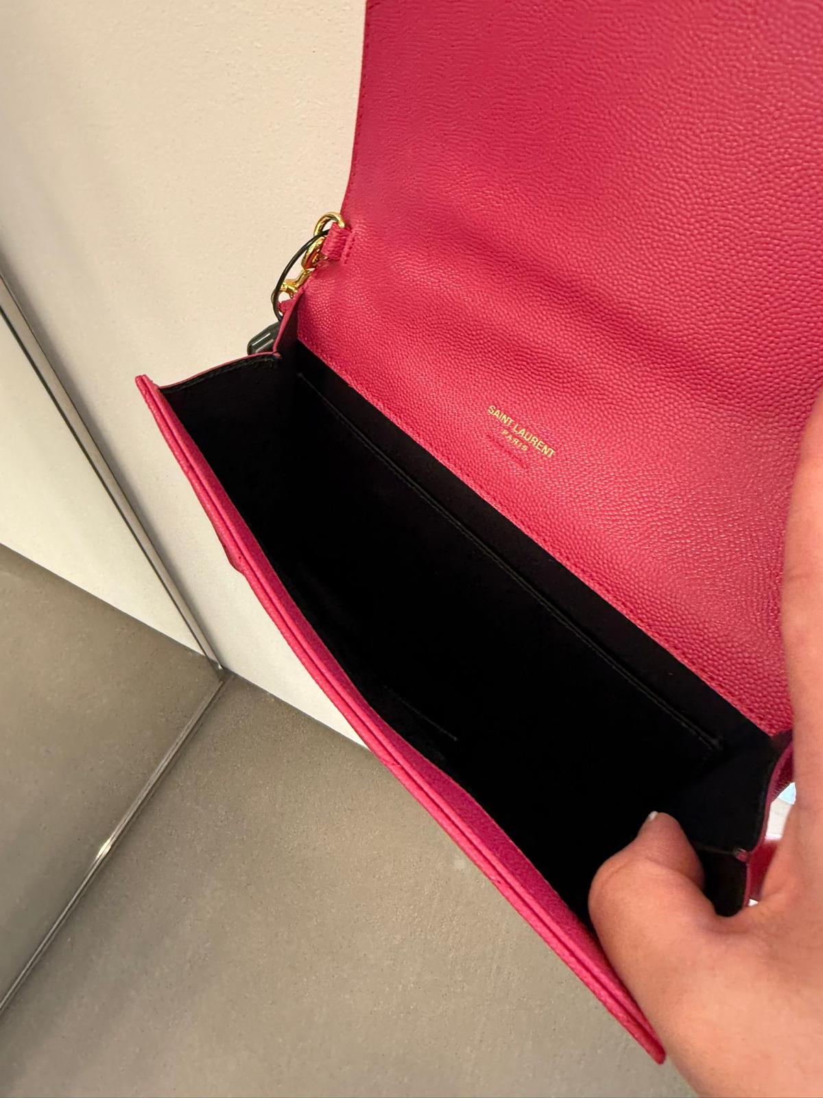 Fuschia Pink Saint Laurent Cassandre Matelassé Flap Pouch wristlet Bag In Grain De Poudre Leather