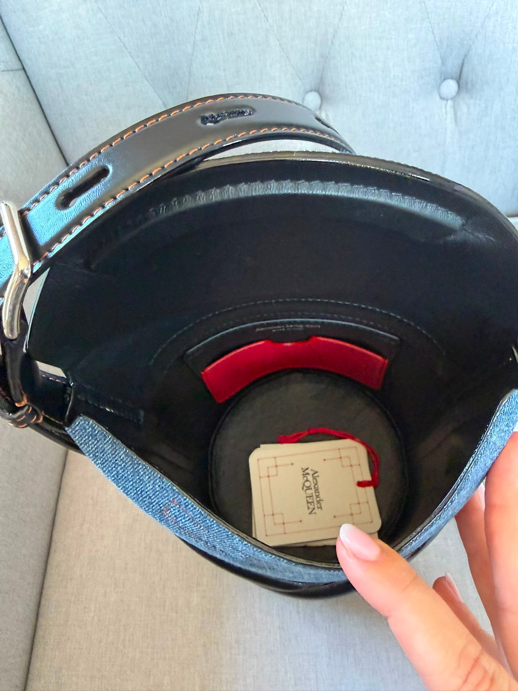 Alexander McQueen Small 'The Curve' Denim & Leather Bucket Bag – RRP £1250