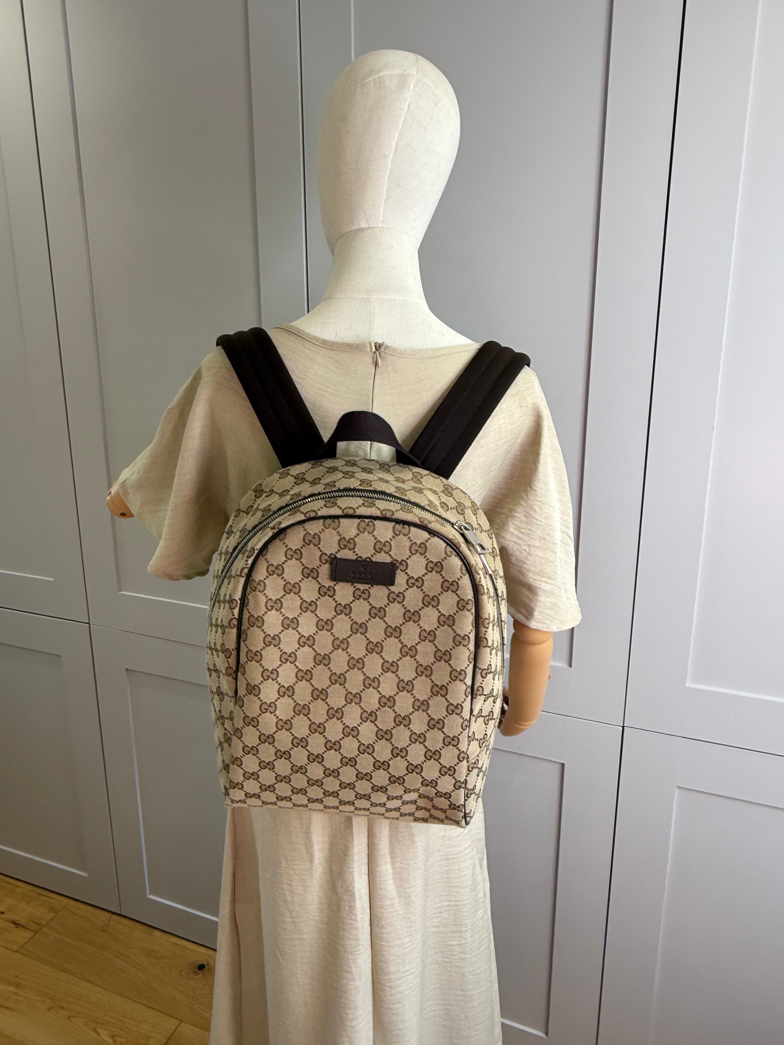 Gucci GG Supreme Canvas Zipped Backpack Discontinued Style | Authentic Designer Backpack