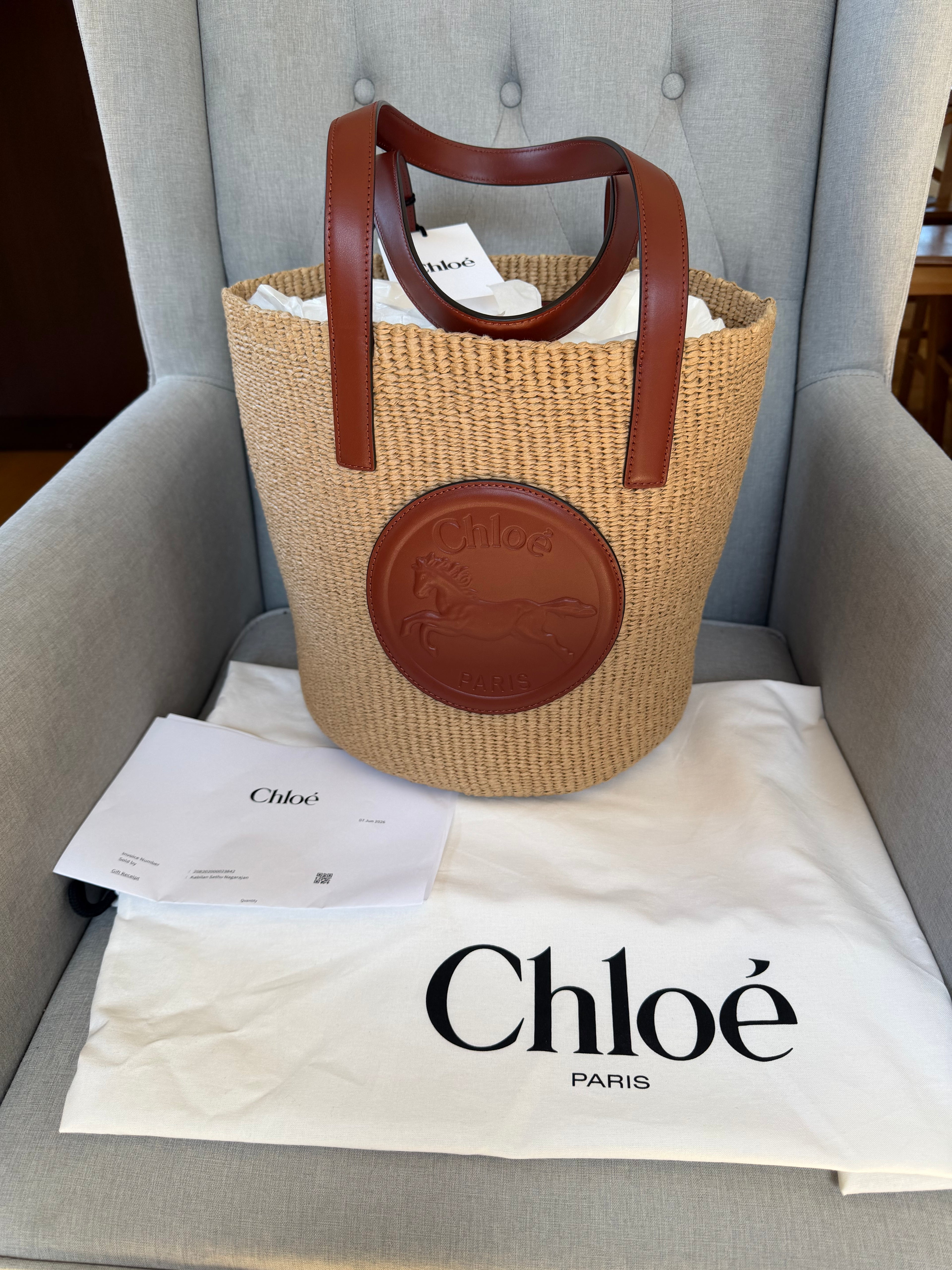 Chloe horse medal large basket bag in sepia brown