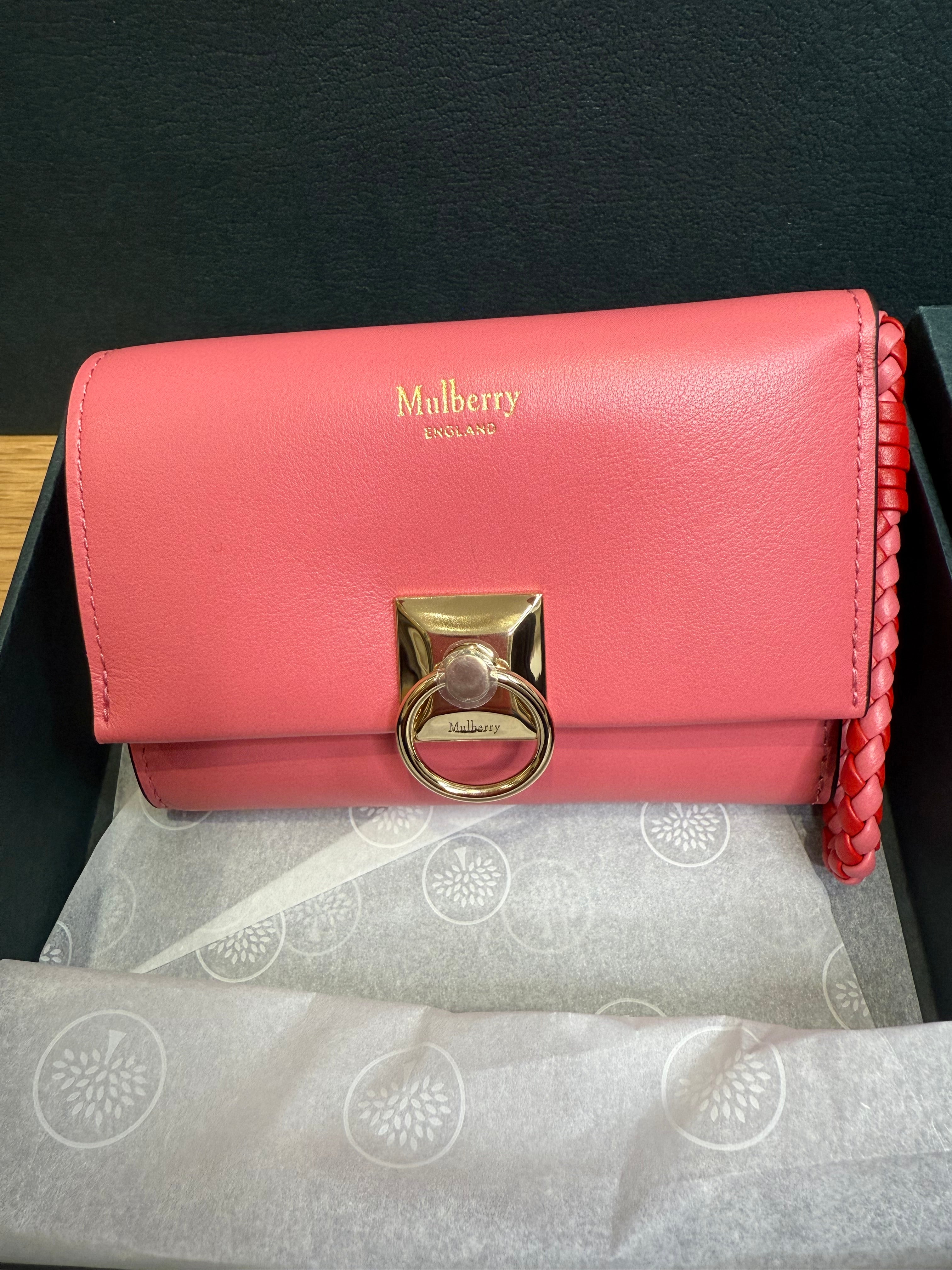 New Mulberry Iris Trifold Wallet In Light Pink Matte Flat Calf Leather