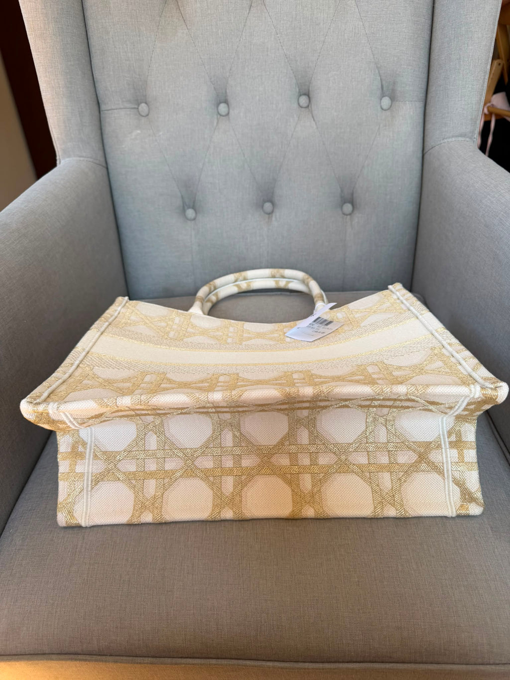Christian Dior Medium Book Tote Bag Gold and Beige - Brand New