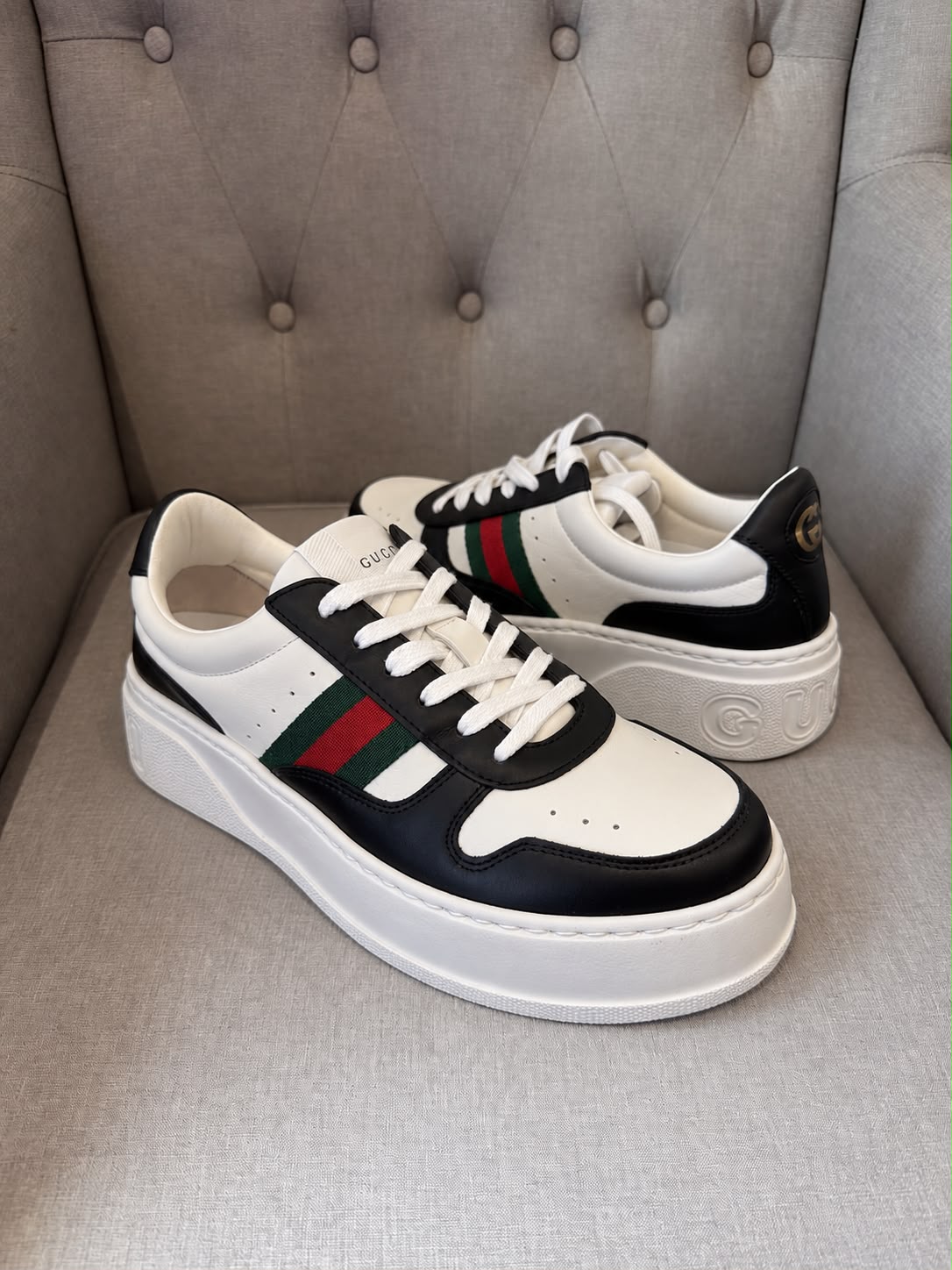 Gucci Women’s Chunky Leather Trainers with Web Detail – EU 36 / UK 3 – Brand New in Box