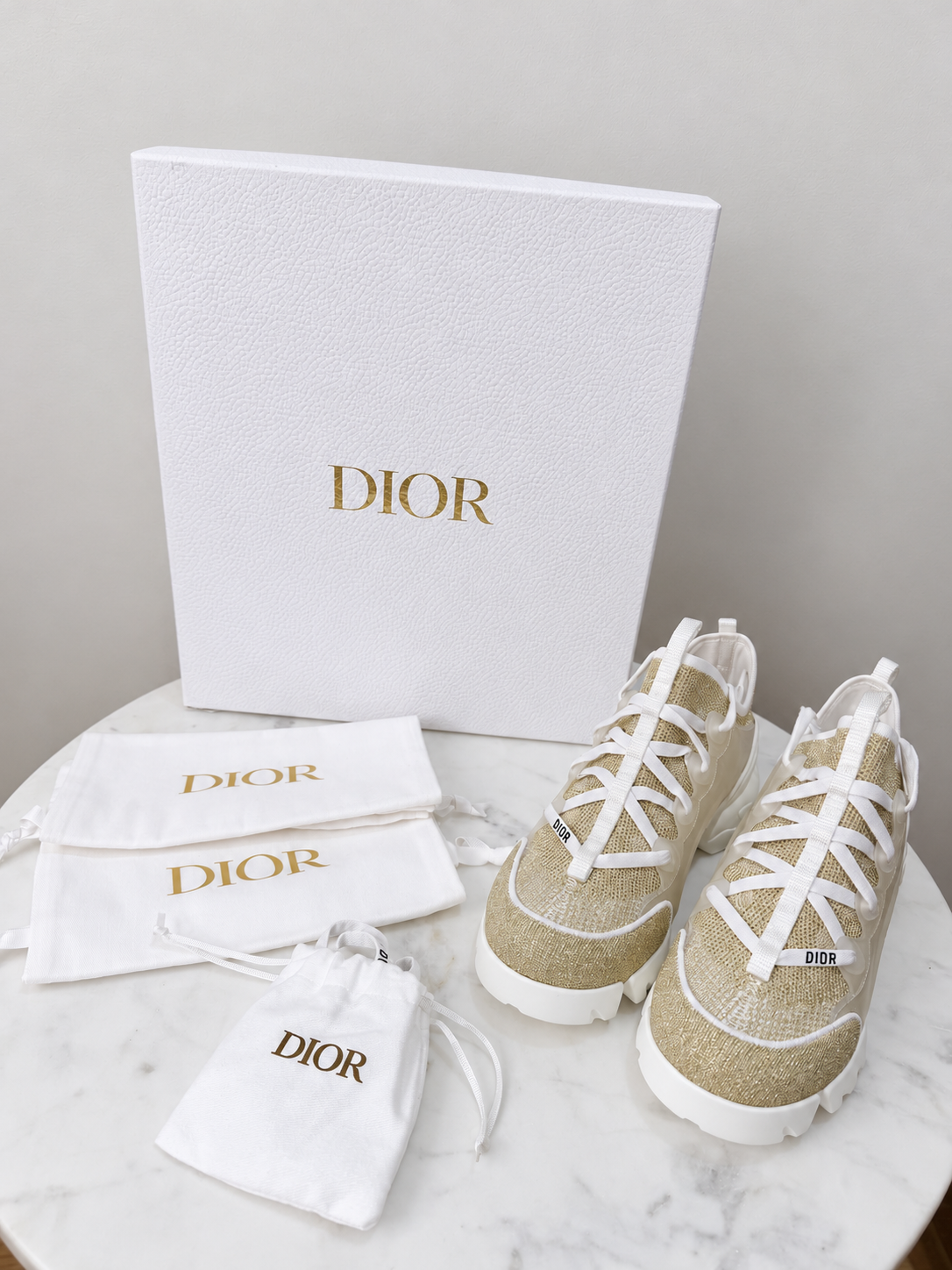 Dior D-Connect Trainers – Gold & White – EU 37 – Brand New in Box