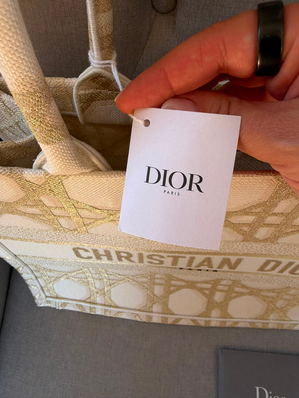 Christian Dior Medium Book Tote Bag Gold and Beige - Brand New