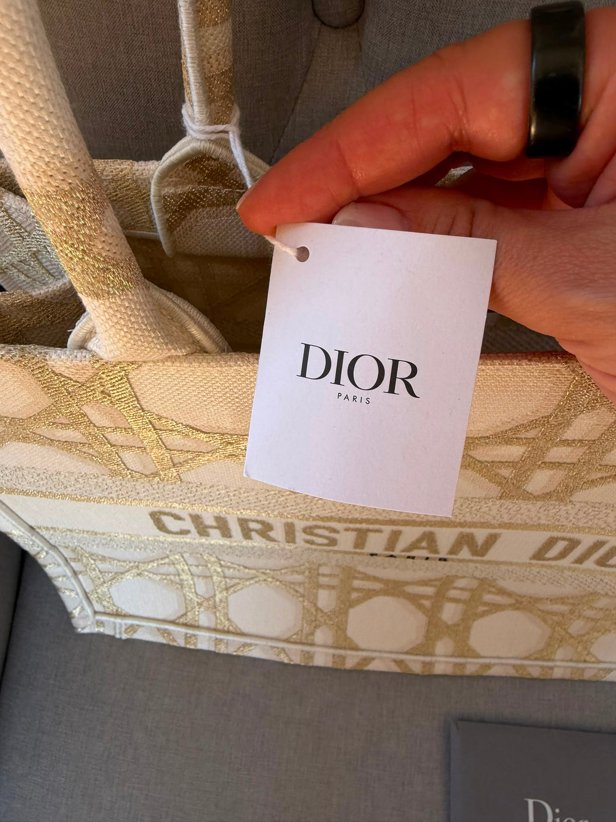 Christian Dior Medium Book Tote Bag Gold and Beige - Brand New