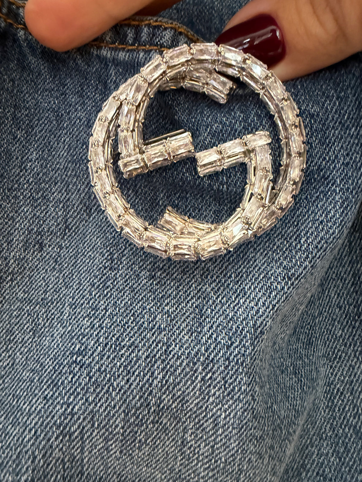 Gucci Interlocking G Denim Jacket with Crystal Brooch – Blue  – Brand New with Tags