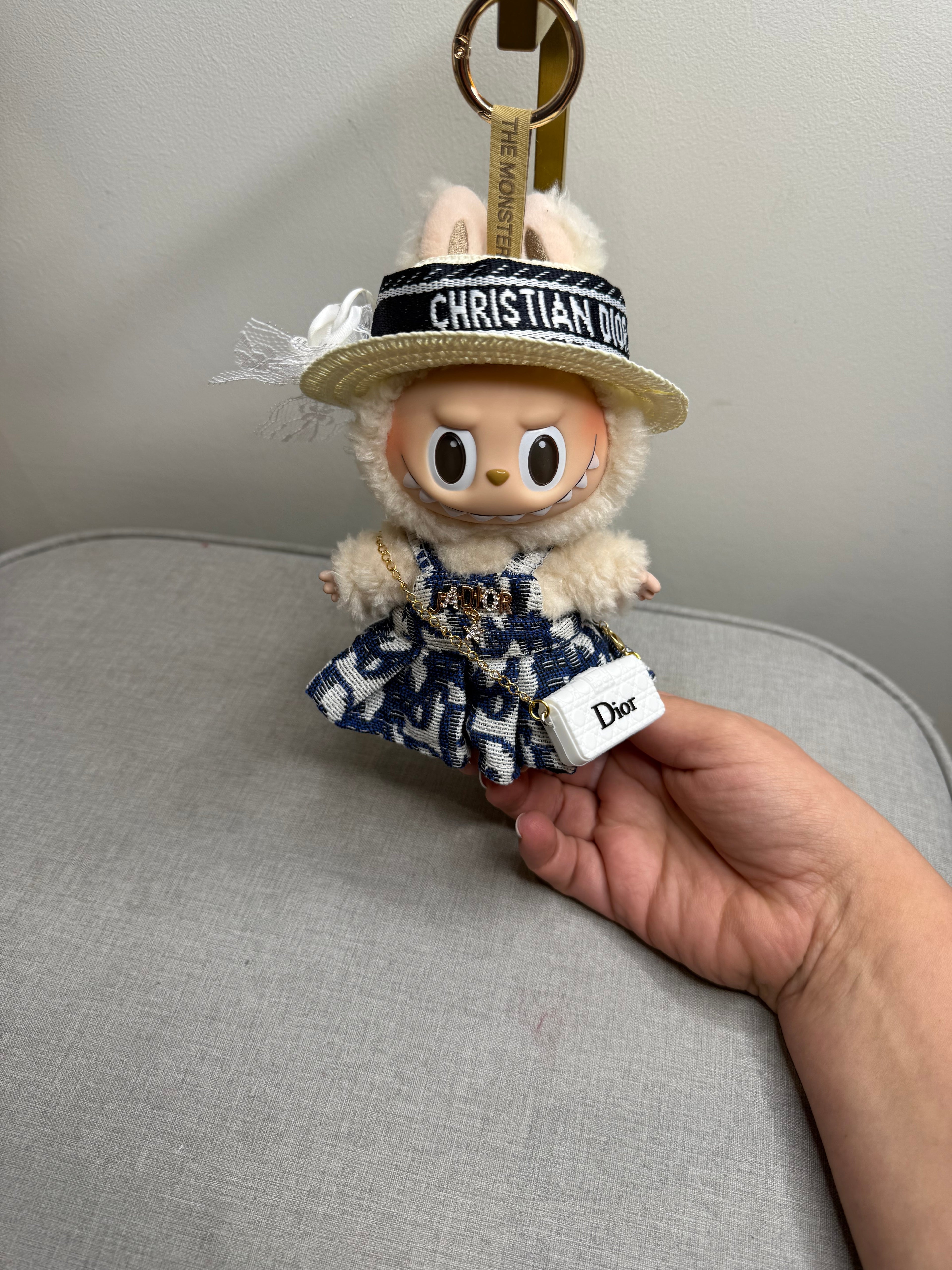 POPMART LABUBU THE MONSTERS EXCITED MACAROON VINYL PLUSH HANGING CARD WITH DESIGNER INSPIRED OUTFIT