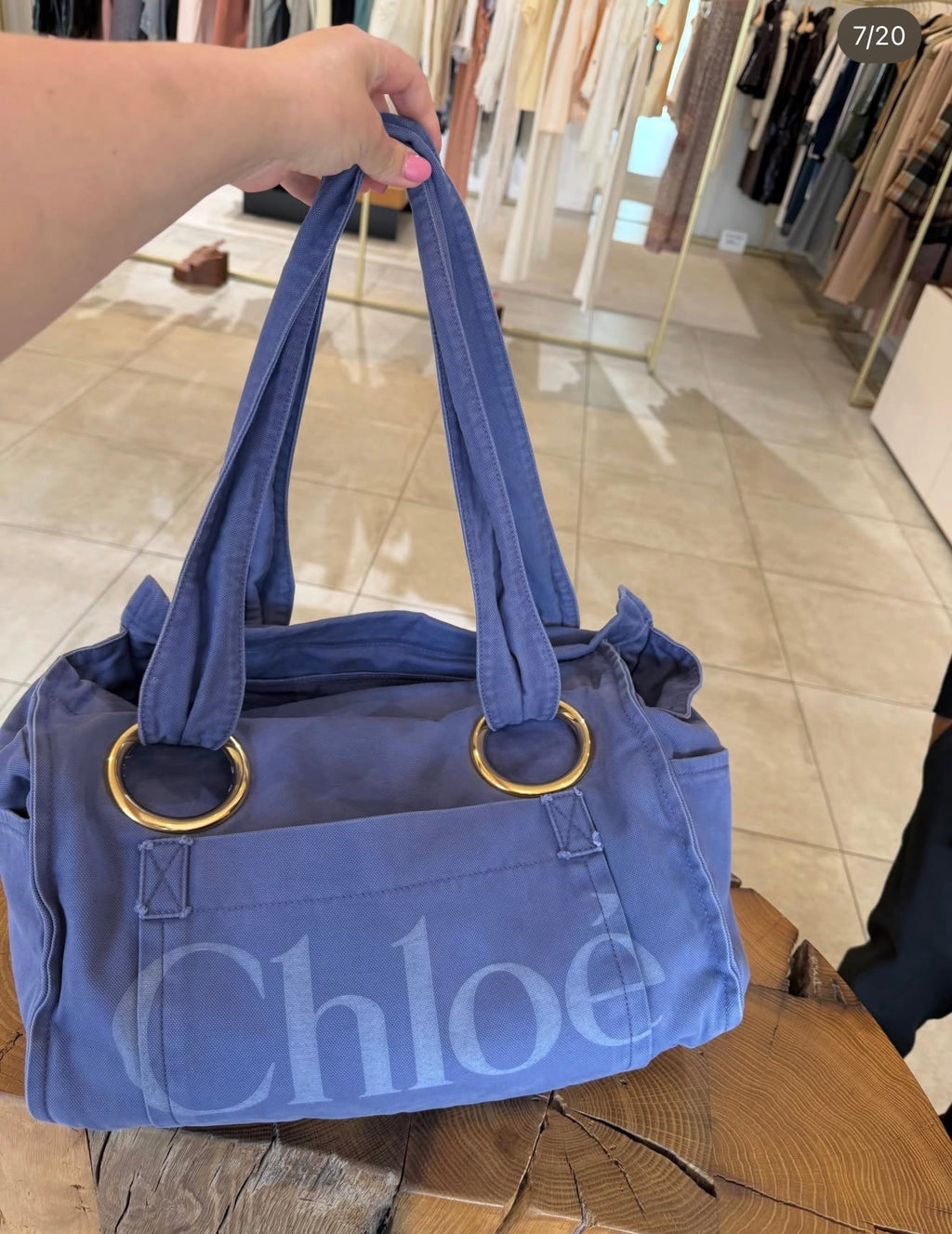 Chloe denim blue canvas tote bag