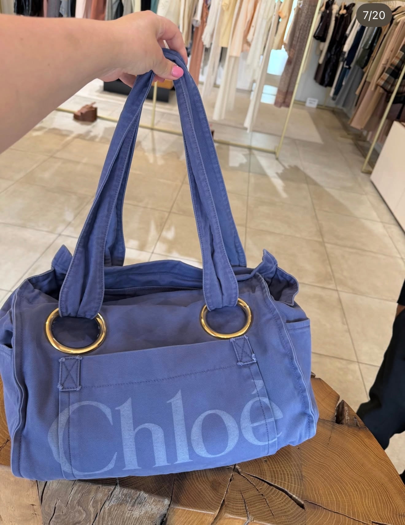 Chloe denim blue canvas tote bag