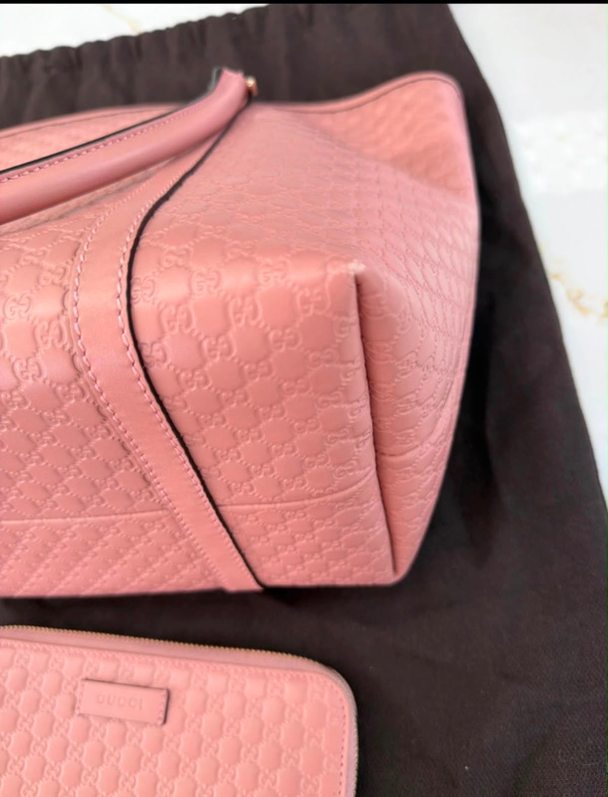 Gucci micro gg Guccissima pink tote bag and matching wallet