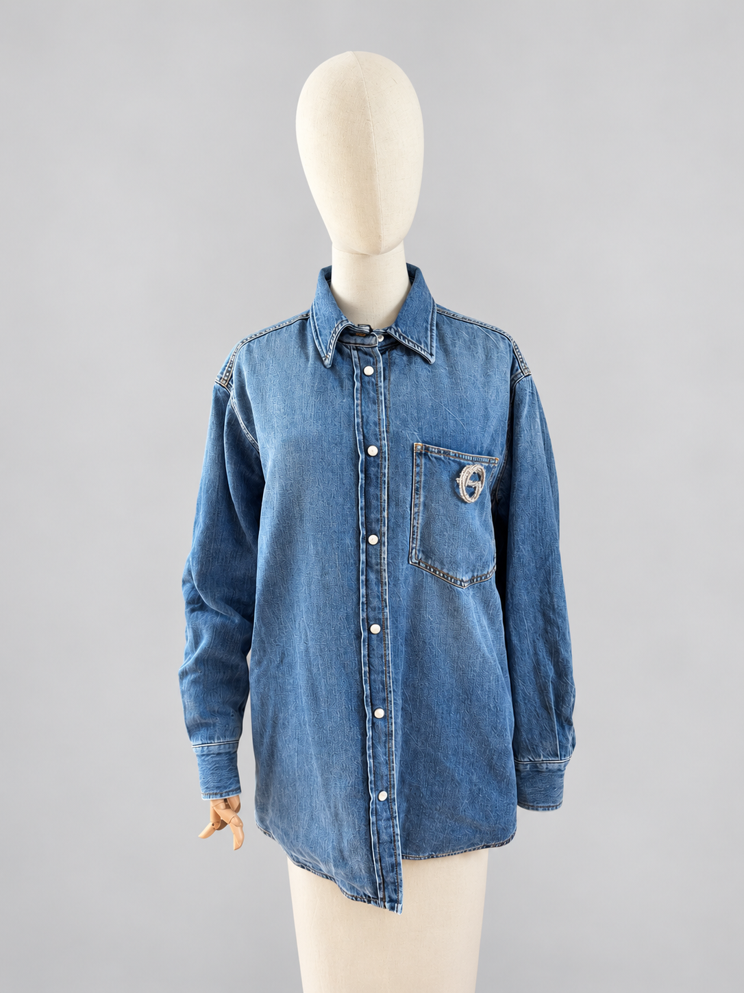 Gucci Interlocking G Denim Jacket with Crystal Brooch – Blue  – Brand New with Tags