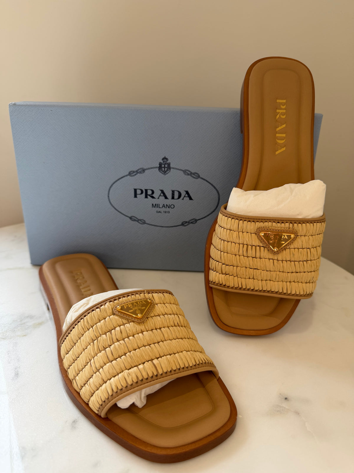 Prada Women’s Raffia Slides - Brand New 37.5