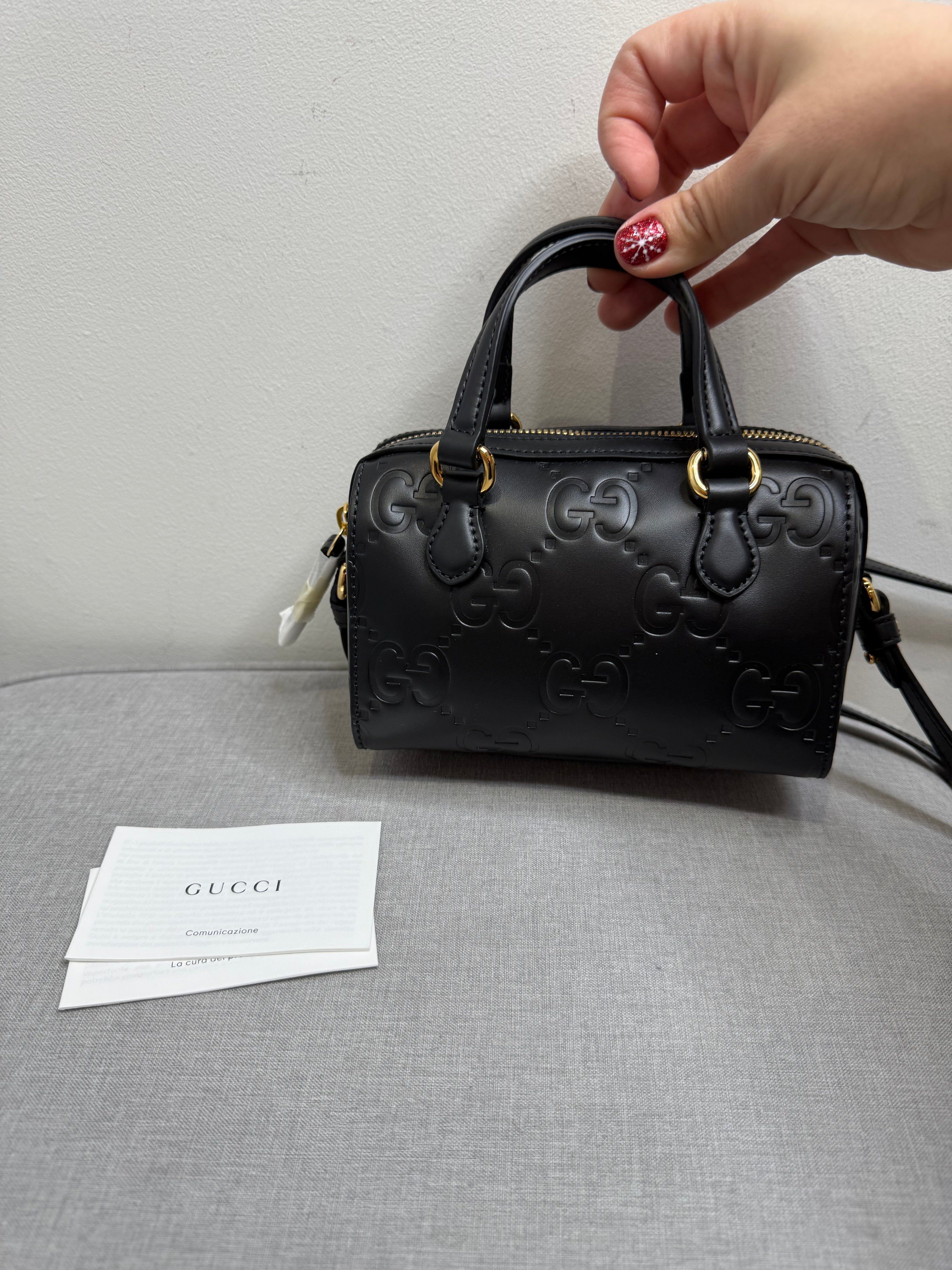 New Gucci GG Leather Crossbody Bag Black & Gold Hdw