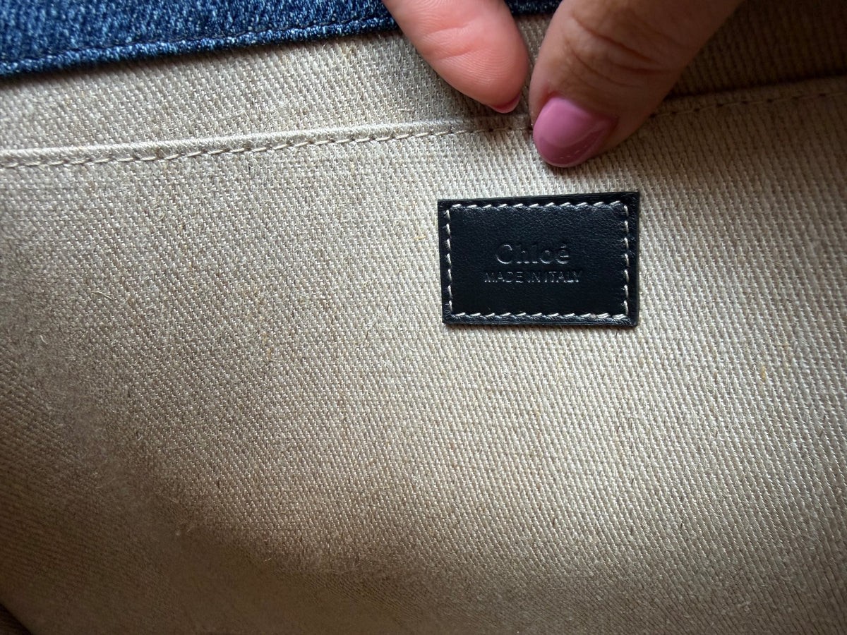 Chloé Medium Woody Denim Tote Bag – Blue & Black – Brand New with Tags
