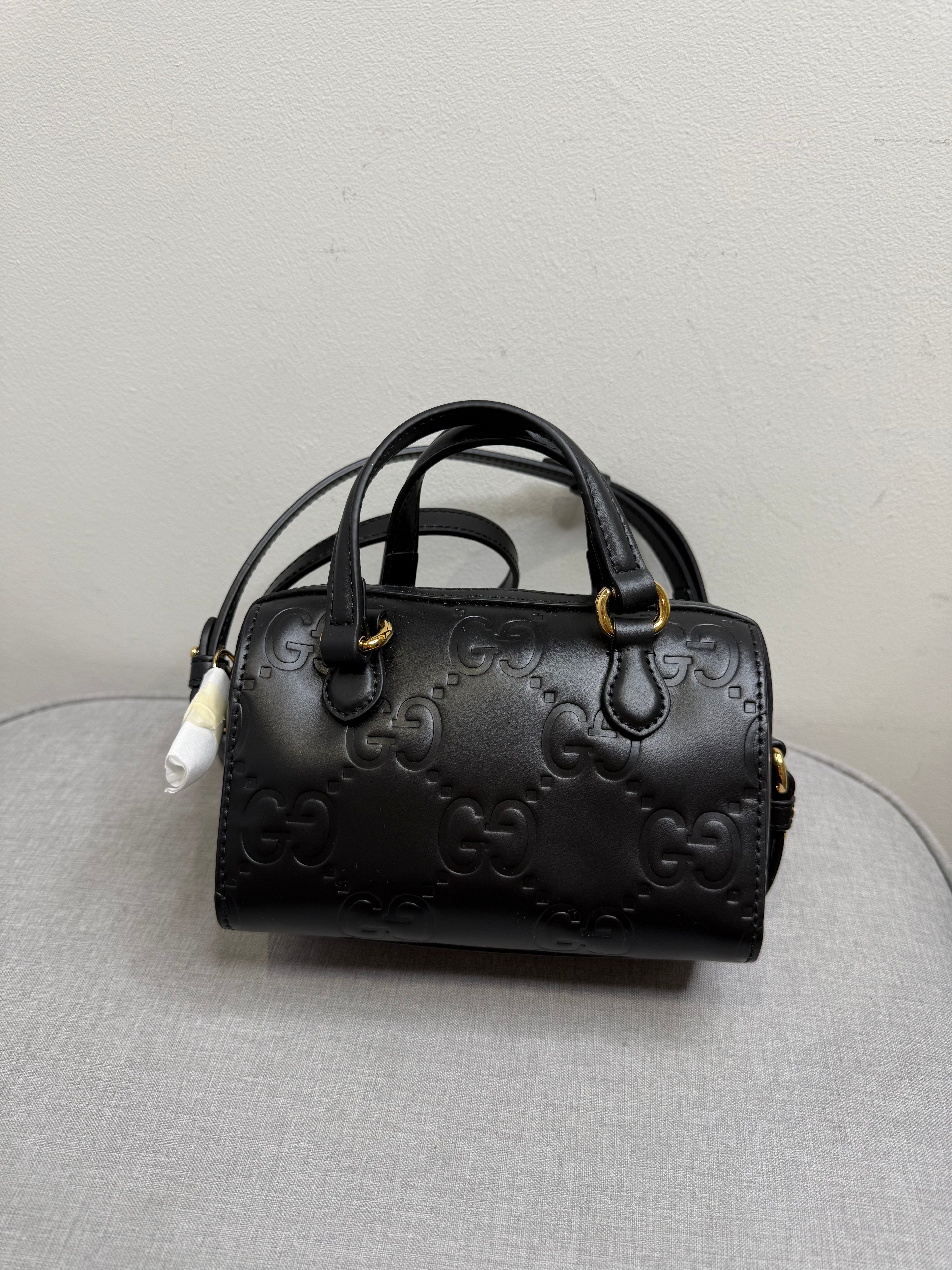 New Gucci GG Leather Crossbody Bag Black & Gold Hdw