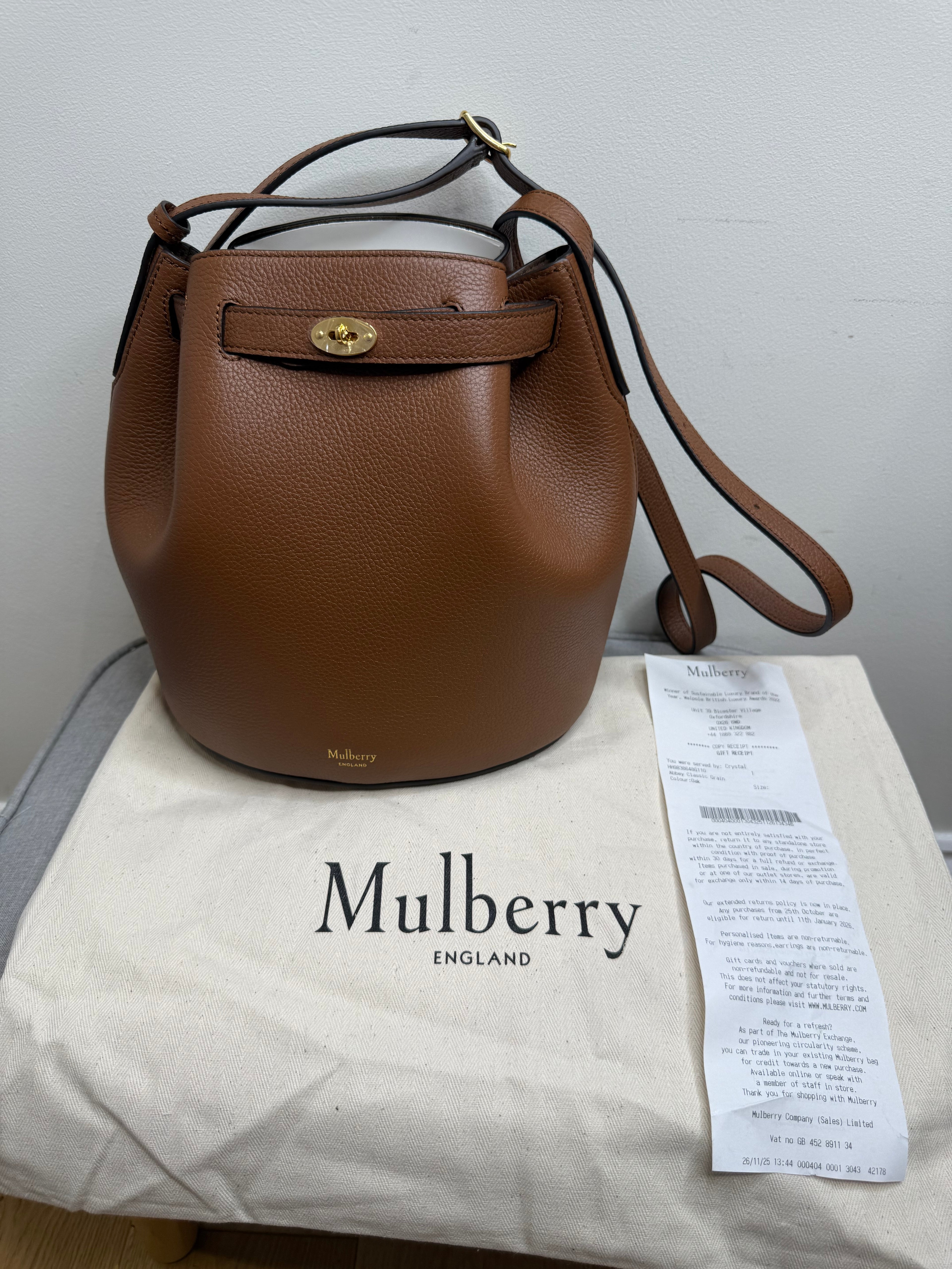New Mulberry Abbey Natural Grain Leather Bucket Bag In Oak