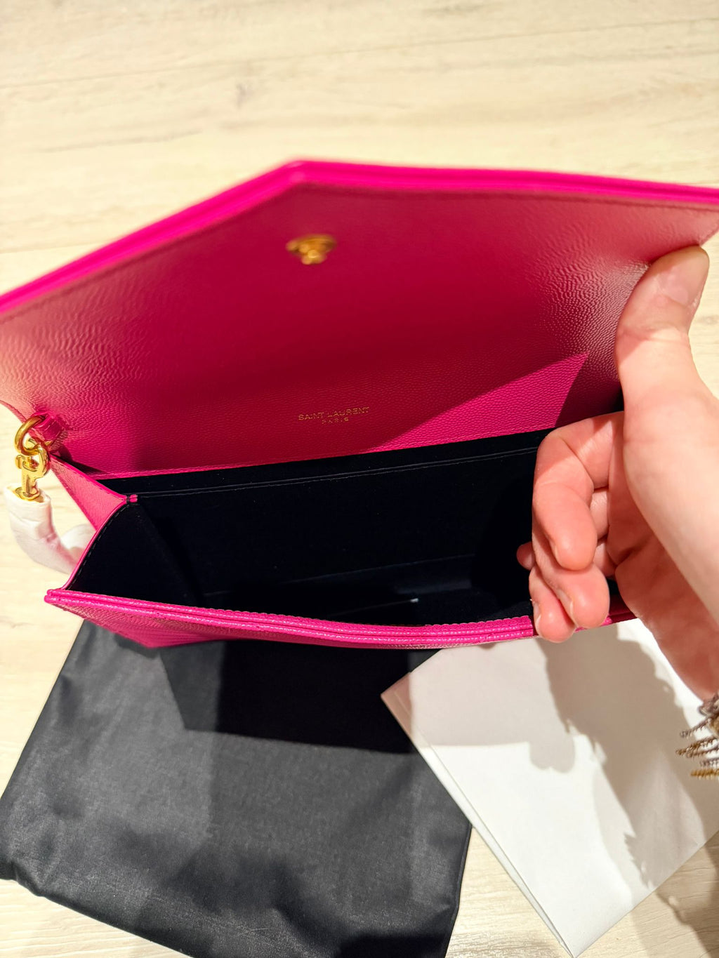 Fuschia Pink Saint Laurent Cassandre Matelassé Flap Pouch wristlet Bag In Grain De Poudre Leather