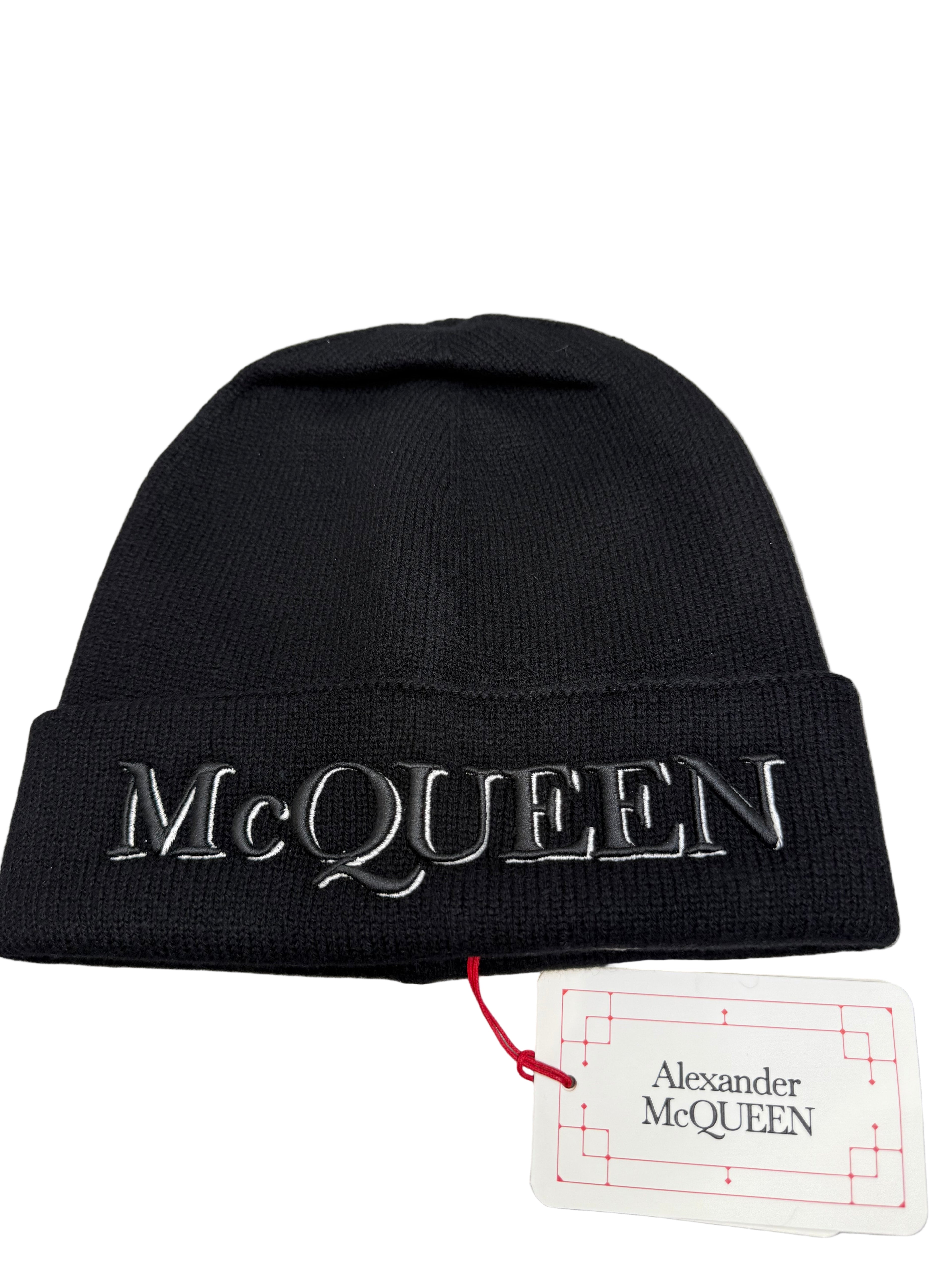 New Alexander McQueen Logo-Embroidered Unisex Black Winter Beanie Hat