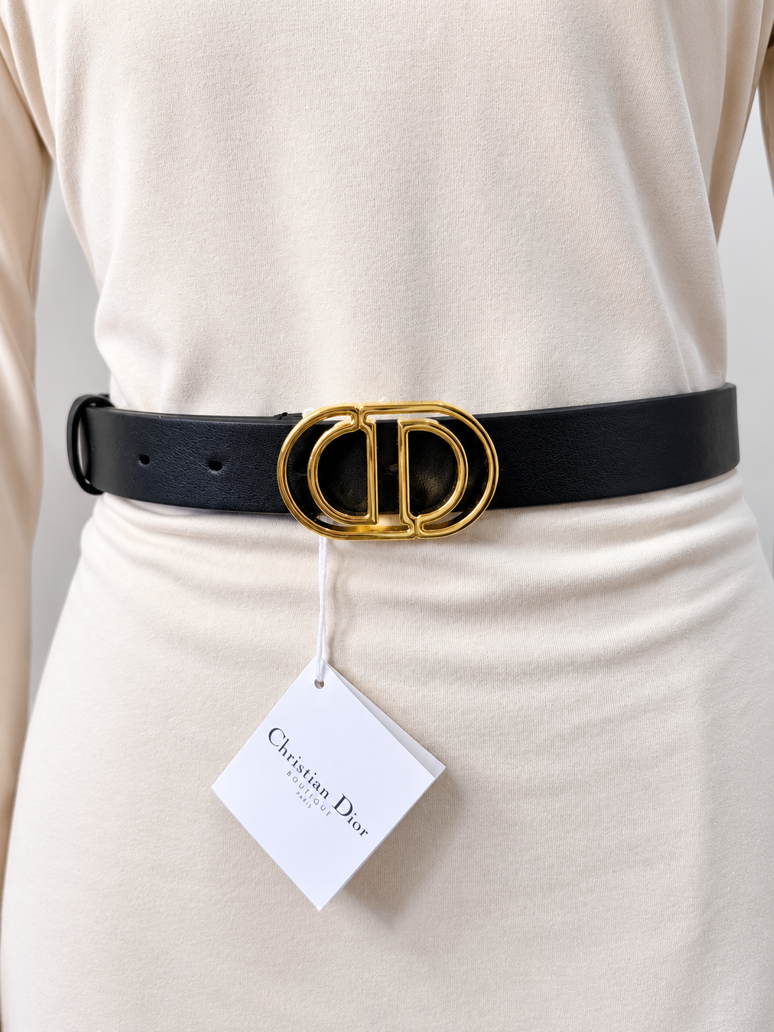 Christian Dior CD Logo Belt – Black & Gold-Tone – Size 75 – Brand New with Tags