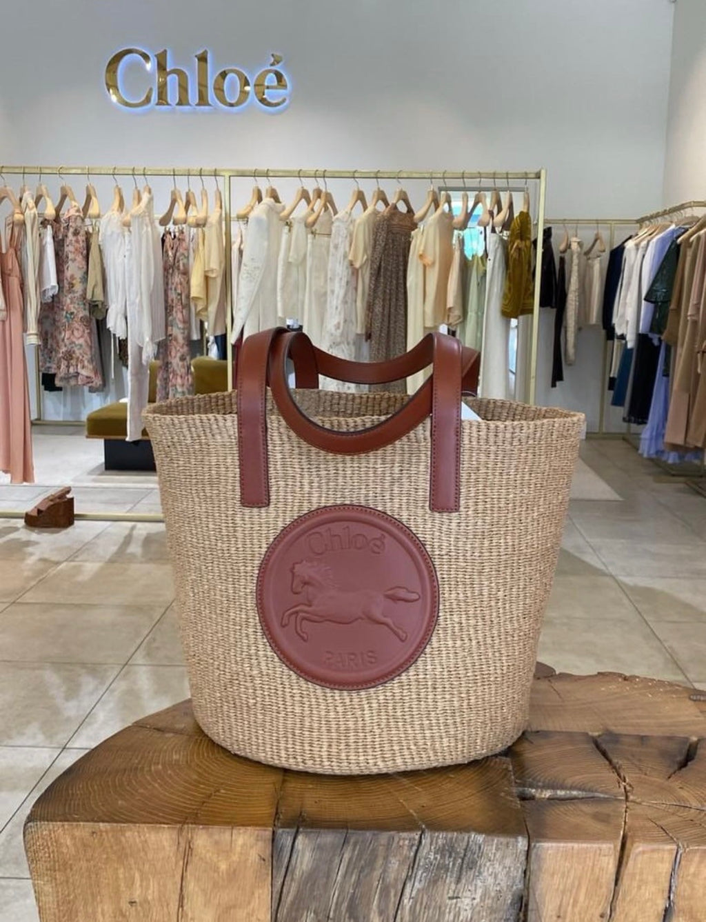 Chloe horse medal basket bag in tan