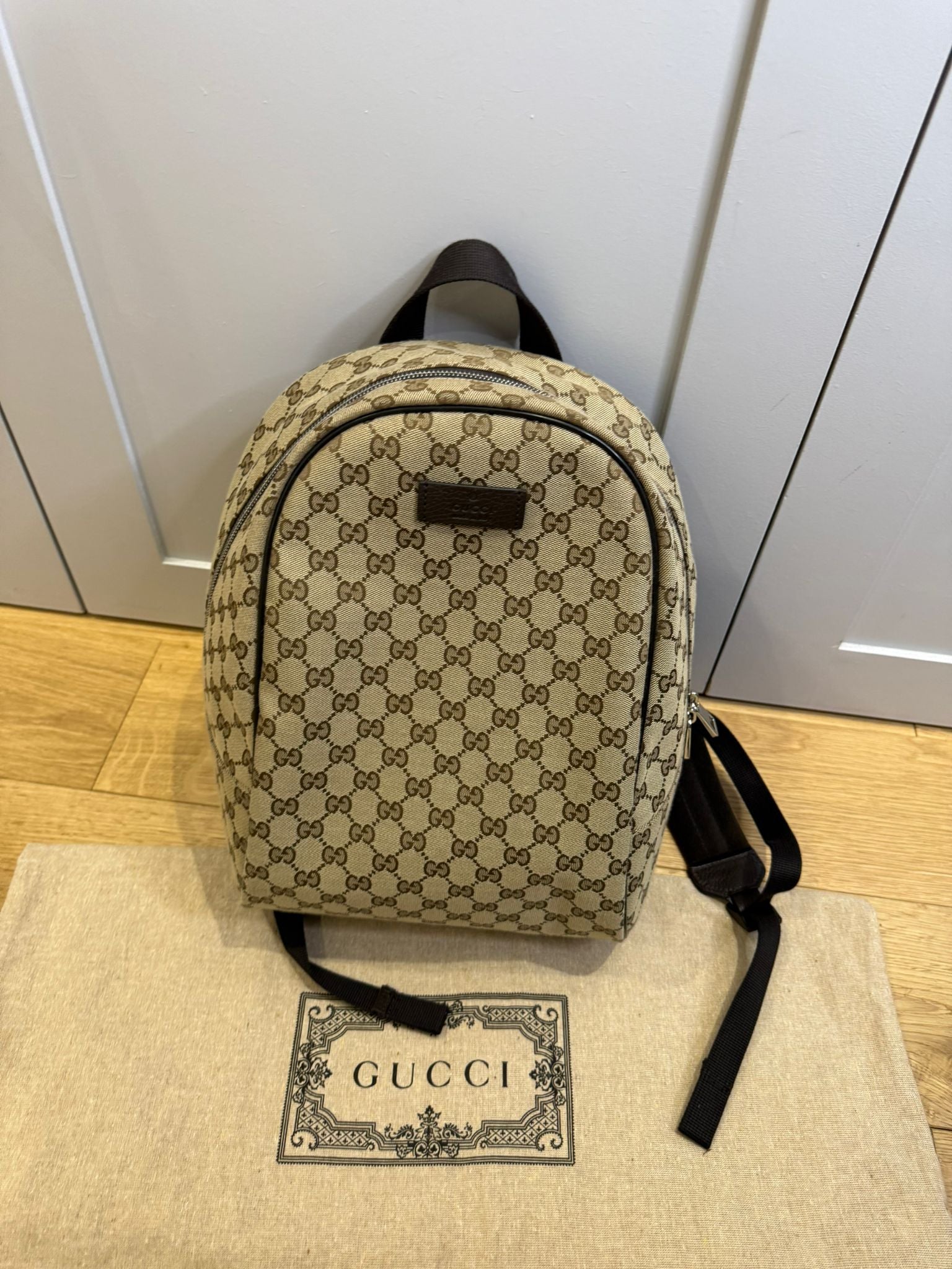 Gucci GG Supreme Canvas Zipped Backpack Discontinued Style | Authentic Designer Backpack