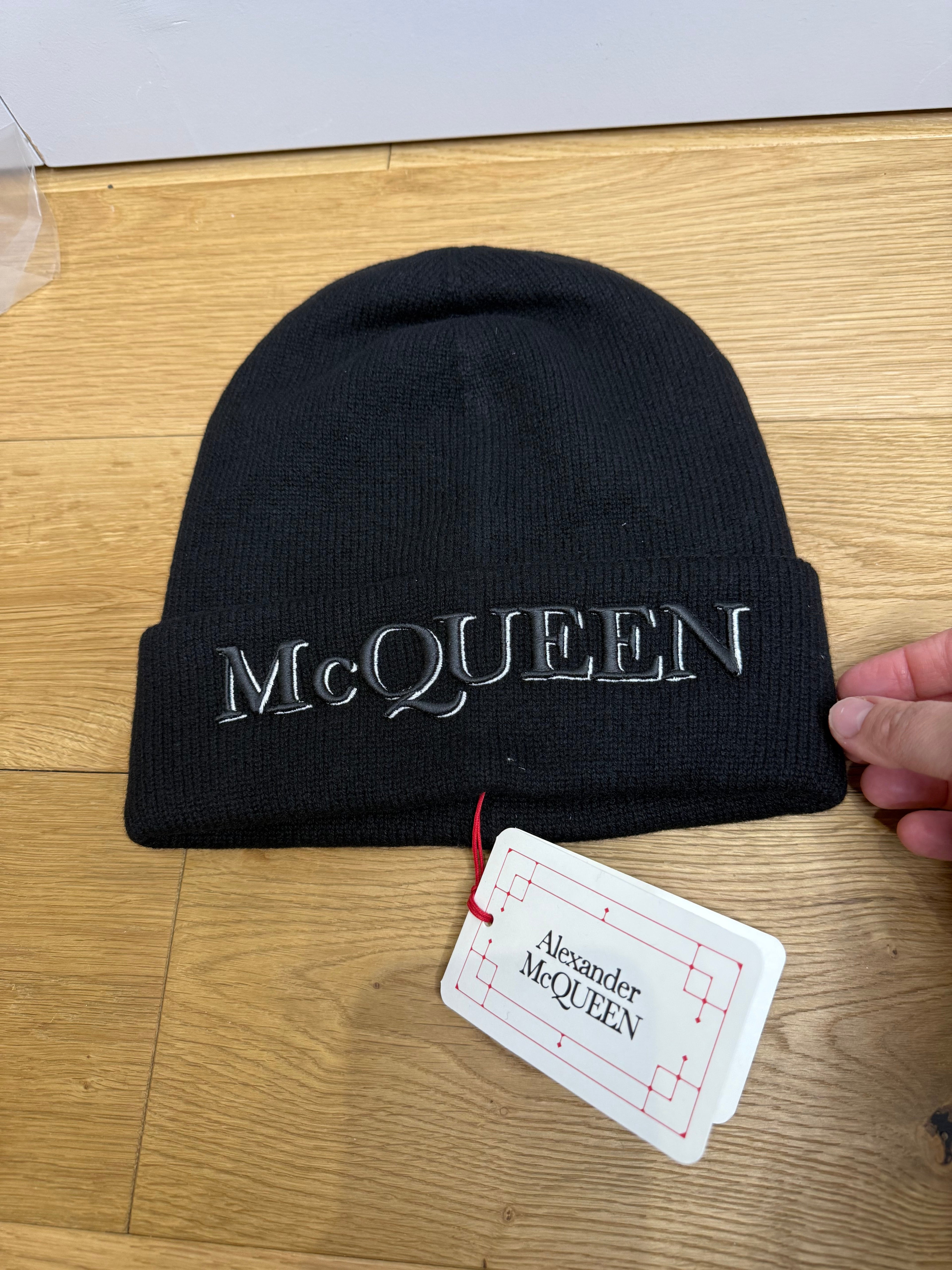New Alexander McQueen Logo-Embroidered Unisex Black Winter Beanie Hat