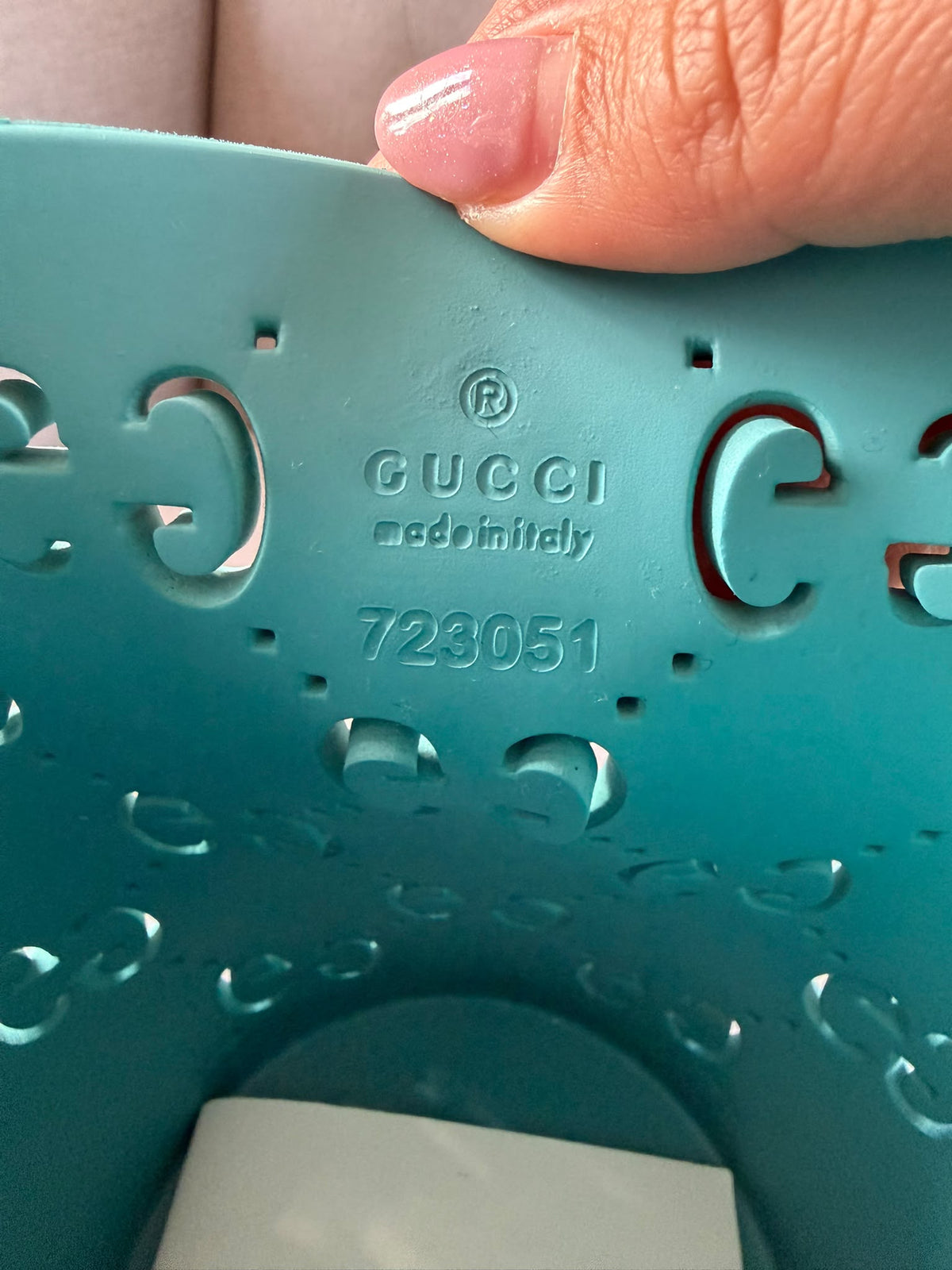 Gucci GG Perforated Rubber Bucket Bag – Blue – Brand New with Tags