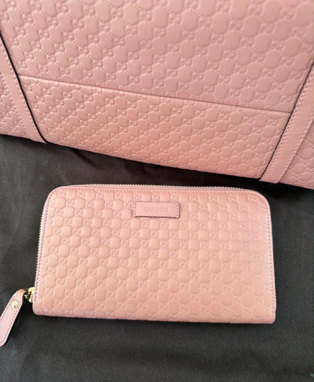 Gucci micro gg Guccissima pink tote bag and matching wallet
