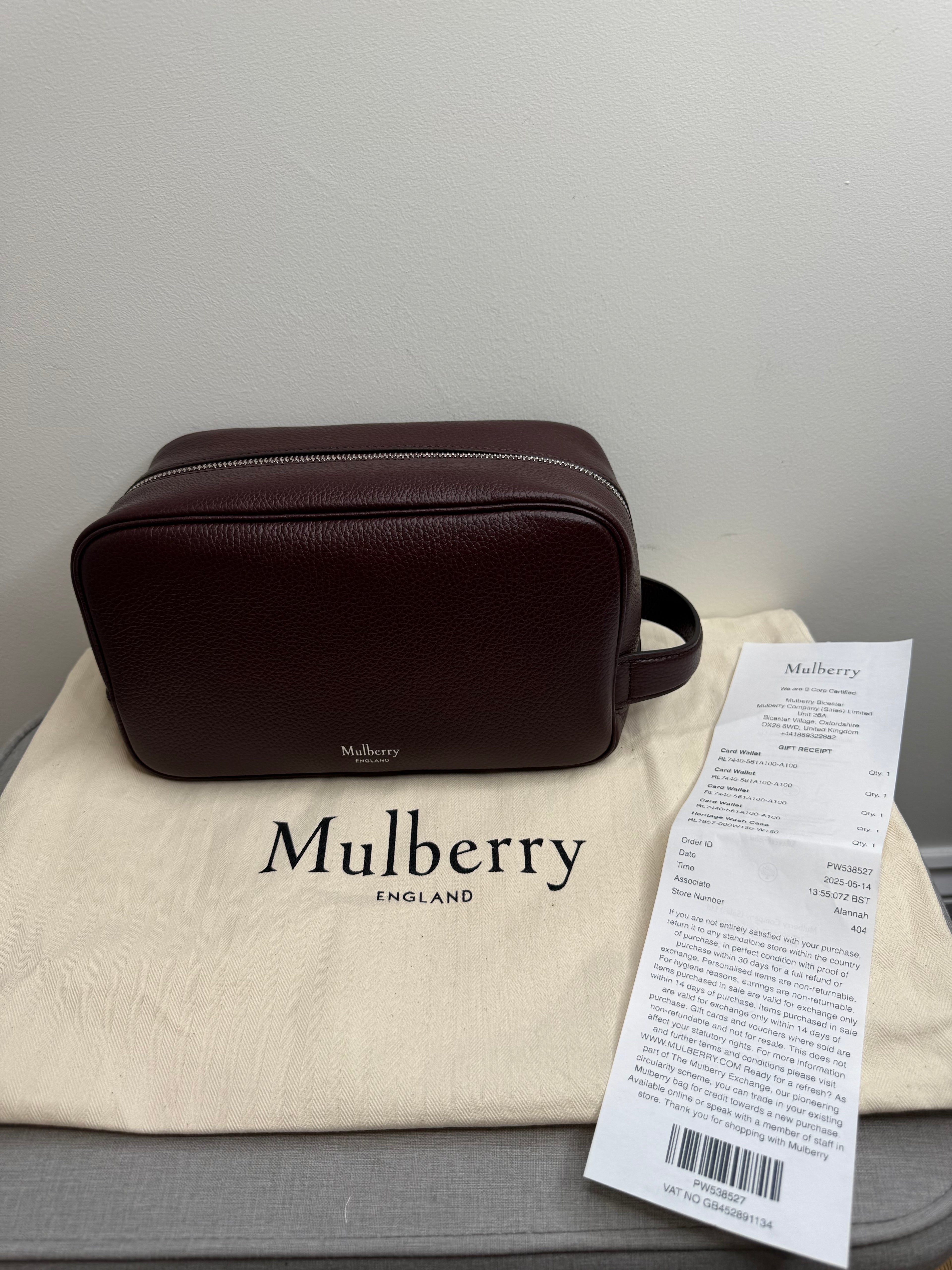 New Mulberry Heritage Unisex Oxblood Leather Washbag