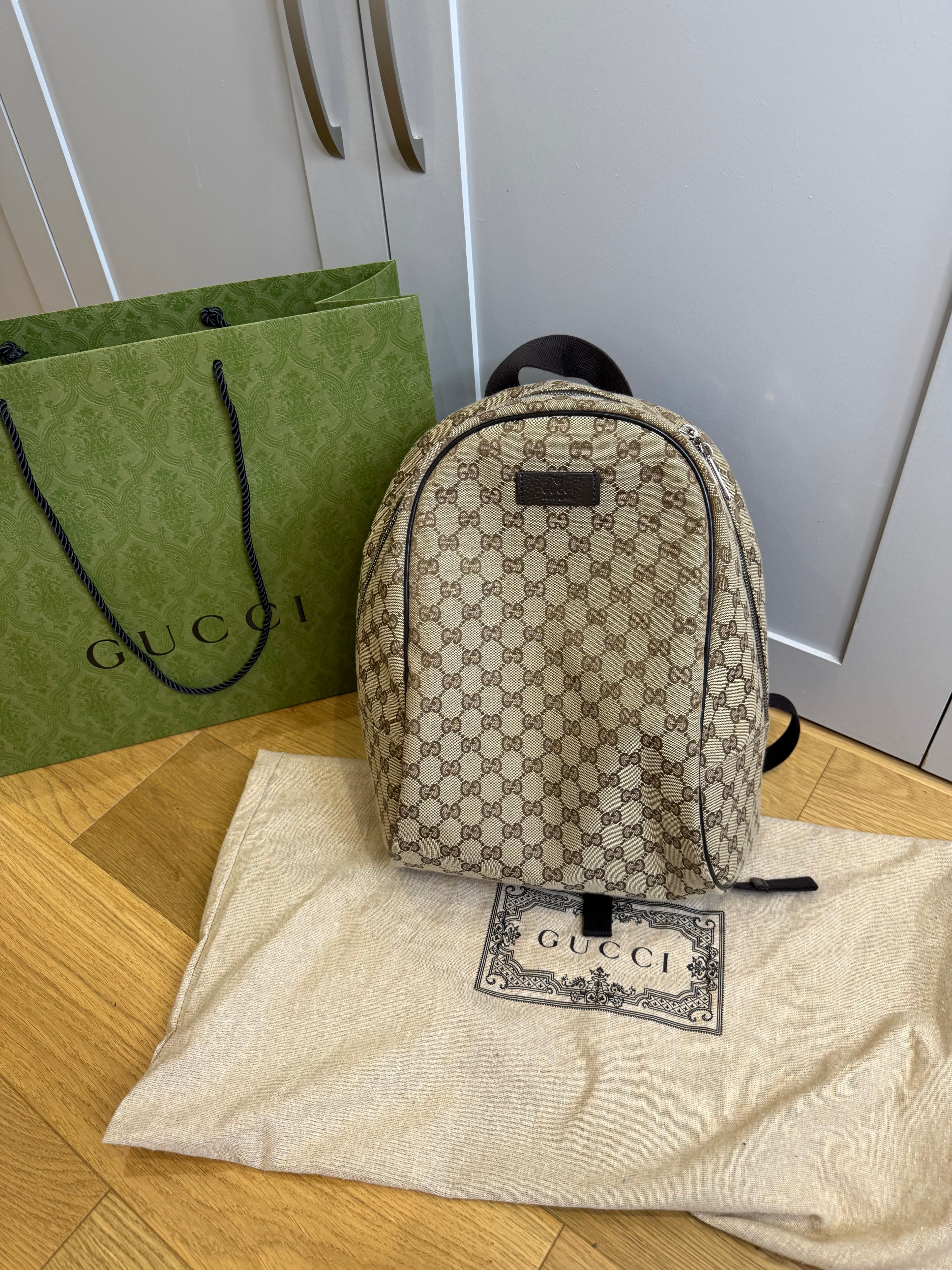 Gucci GG Supreme Canvas Zipped Backpack Discontinued Style | Authentic Designer Backpack
