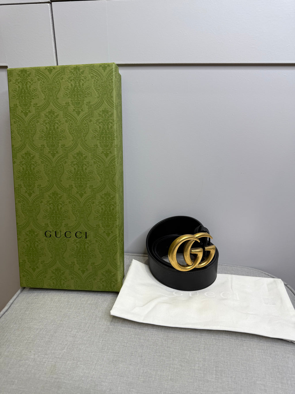 Gucci GG Marmont Black Leather Belt Size 90