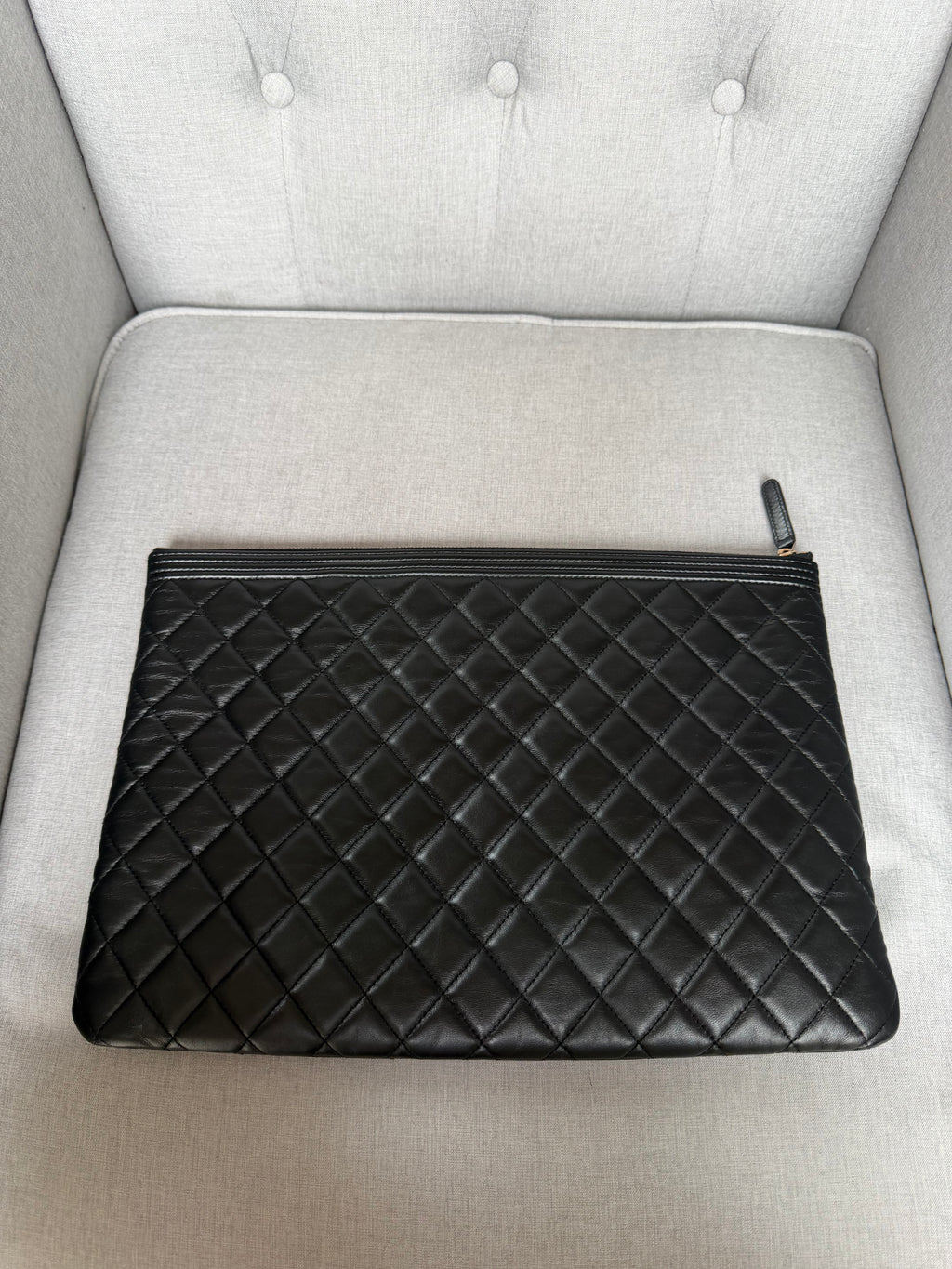 Authentic pre owned Chanel boy pouch clutch bag