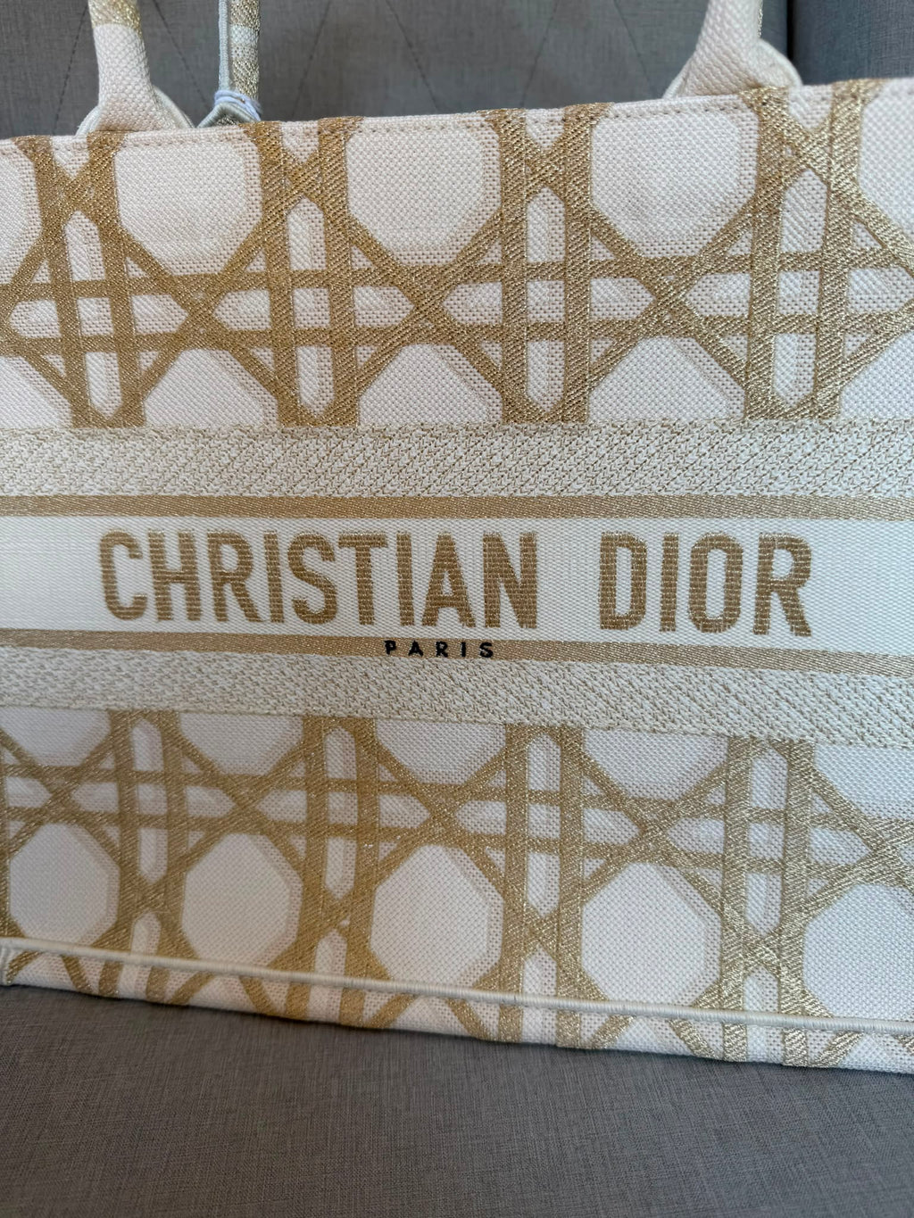 Christian Dior Medium Book Tote Bag Gold and Beige - Brand New