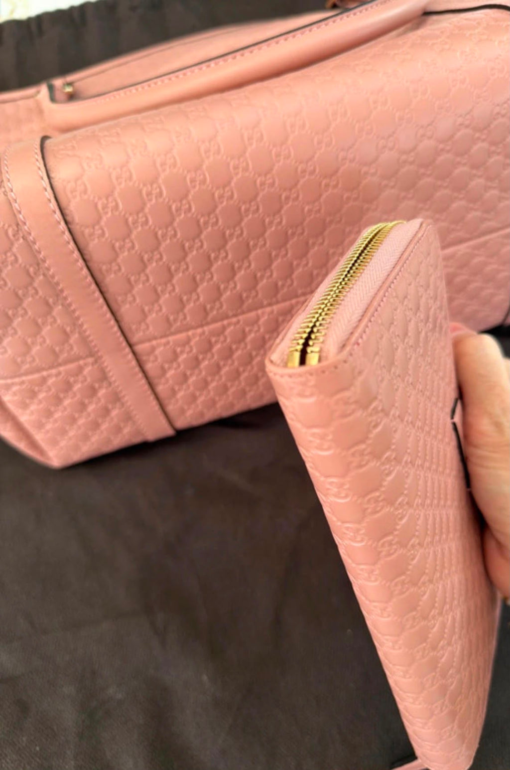 Gucci micro gg Guccissima pink tote bag and matching wallet