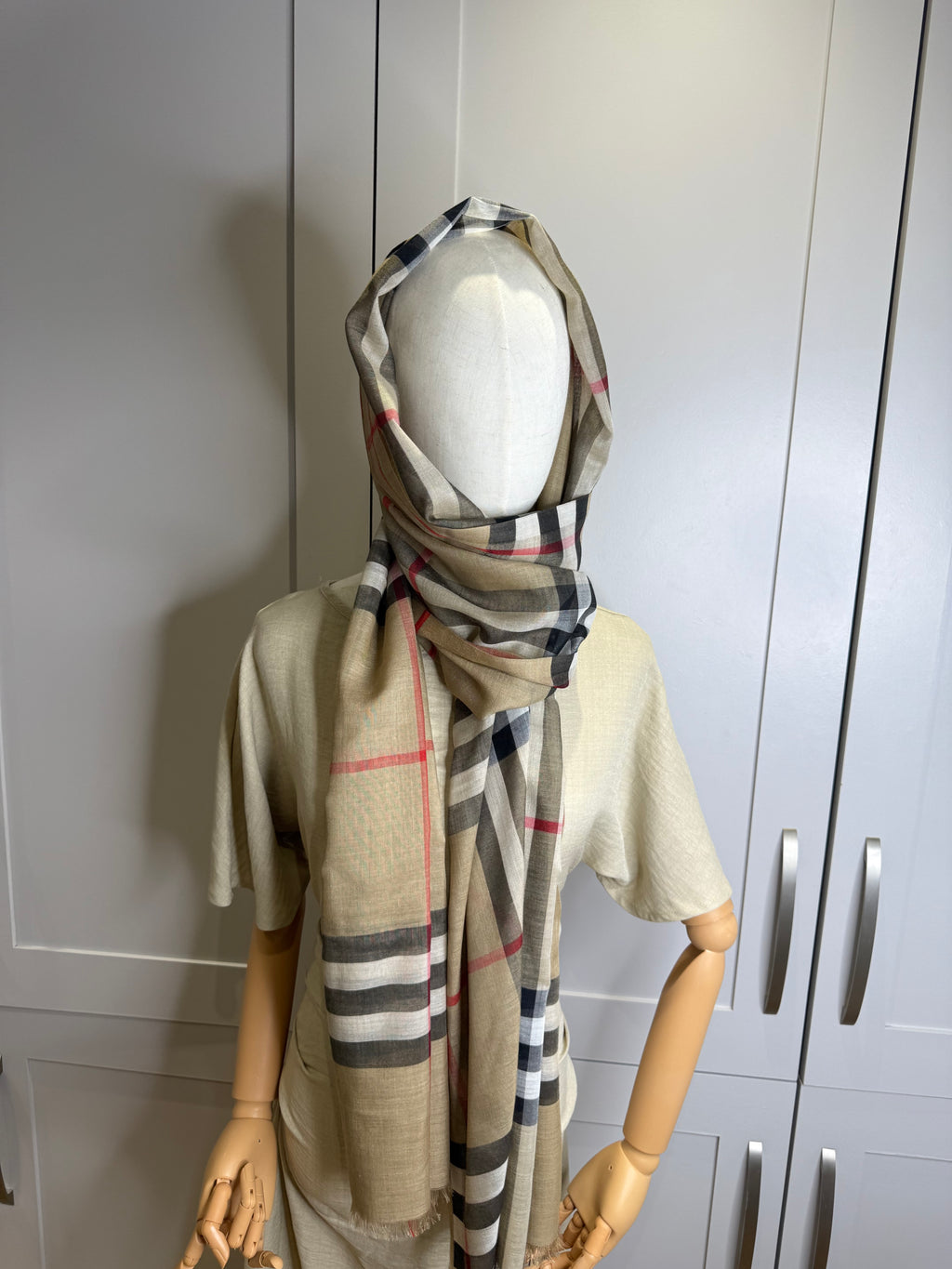 New Burberry Classic Check Wool And Silk Mix Scarf