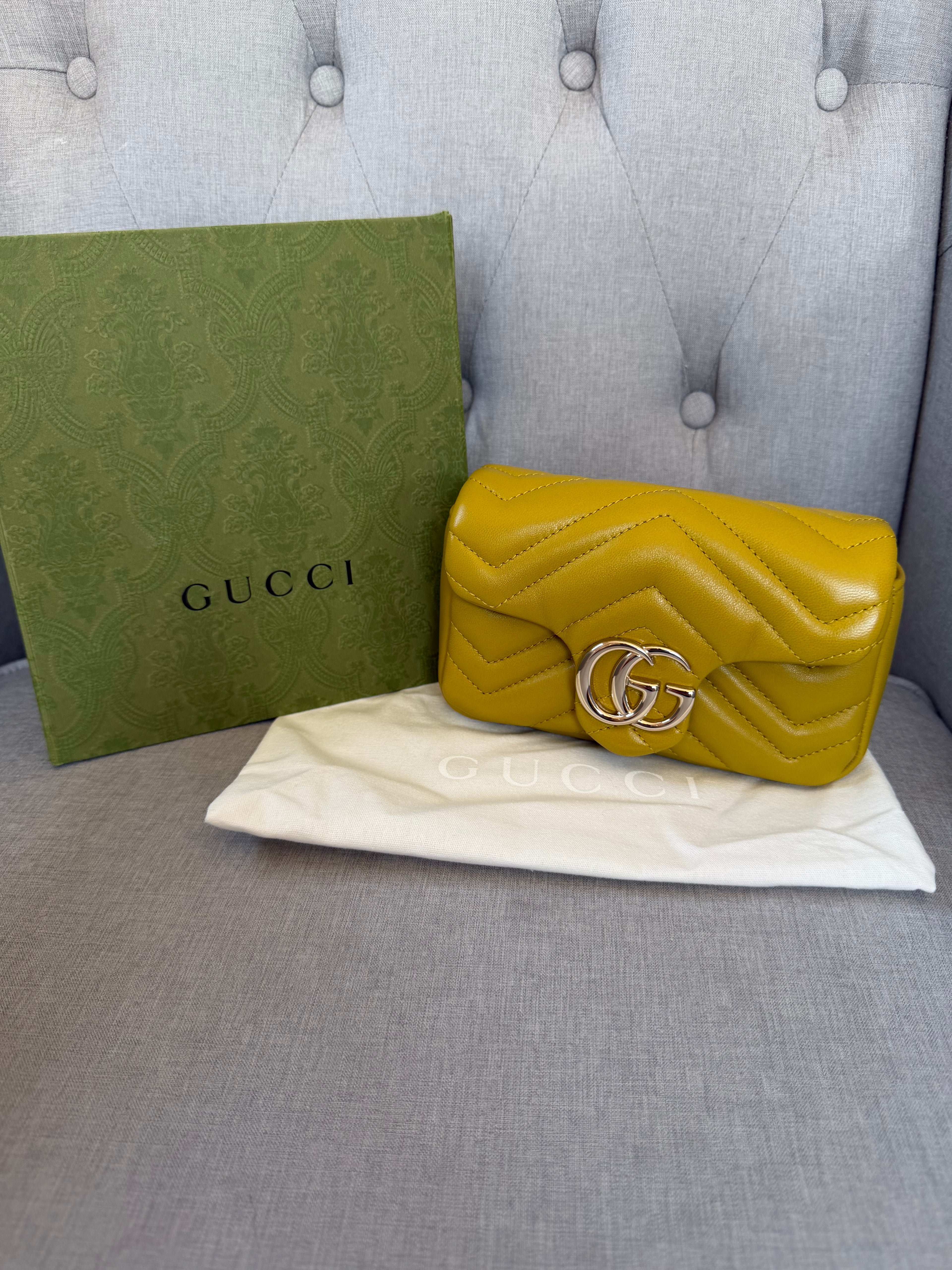 Brand new Gucci super mini Marmont bag in yellow