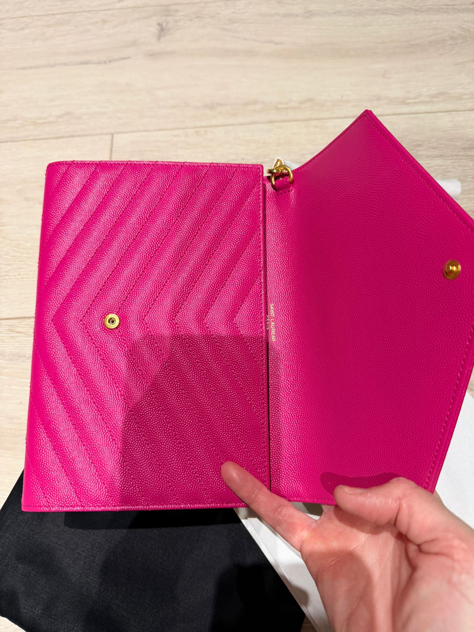 Fuschia Pink Saint Laurent Cassandre Matelassé Flap Pouch wristlet Bag In Grain De Poudre Leather