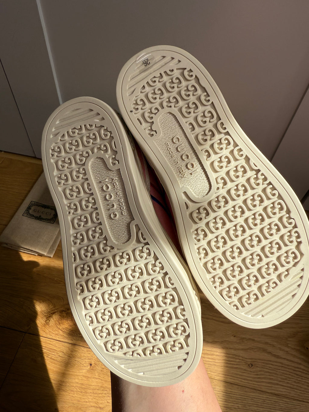 New Gucci GG Embroidered Kids Canvas Trainers In Pink