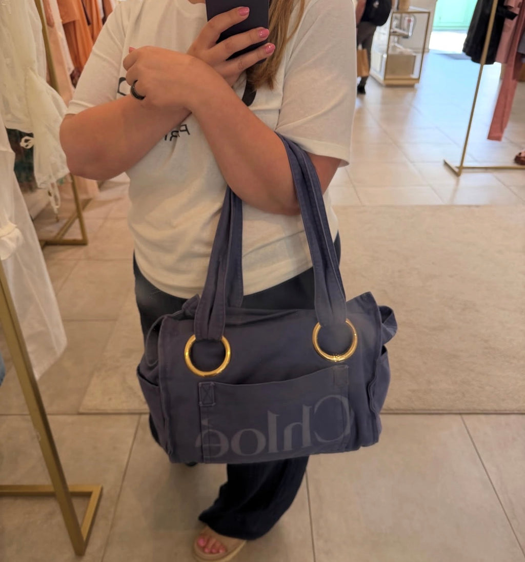 Chloe denim blue canvas tote bag