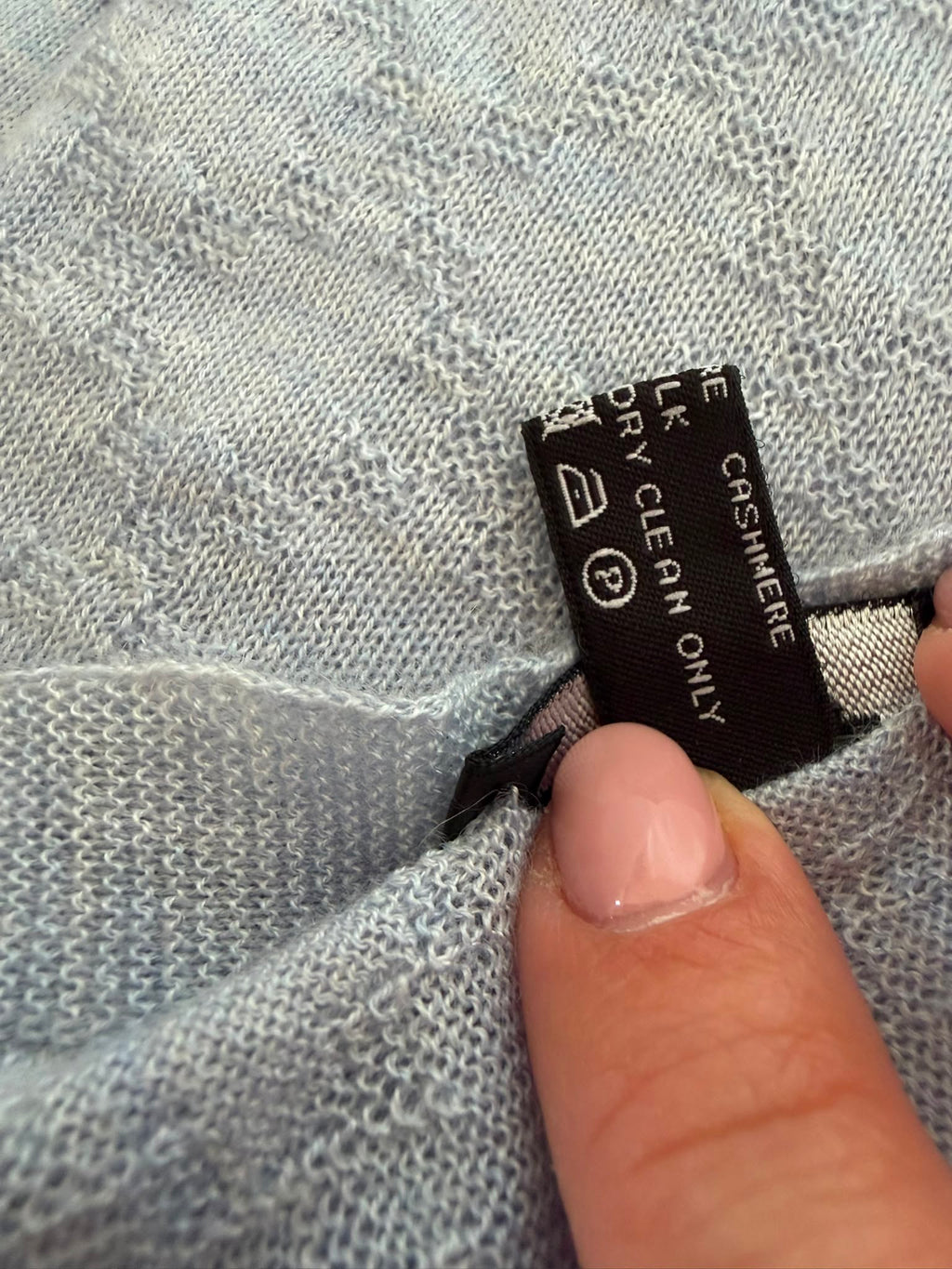 Authentic pre owned Chanel light blue scarf with pink CC logo