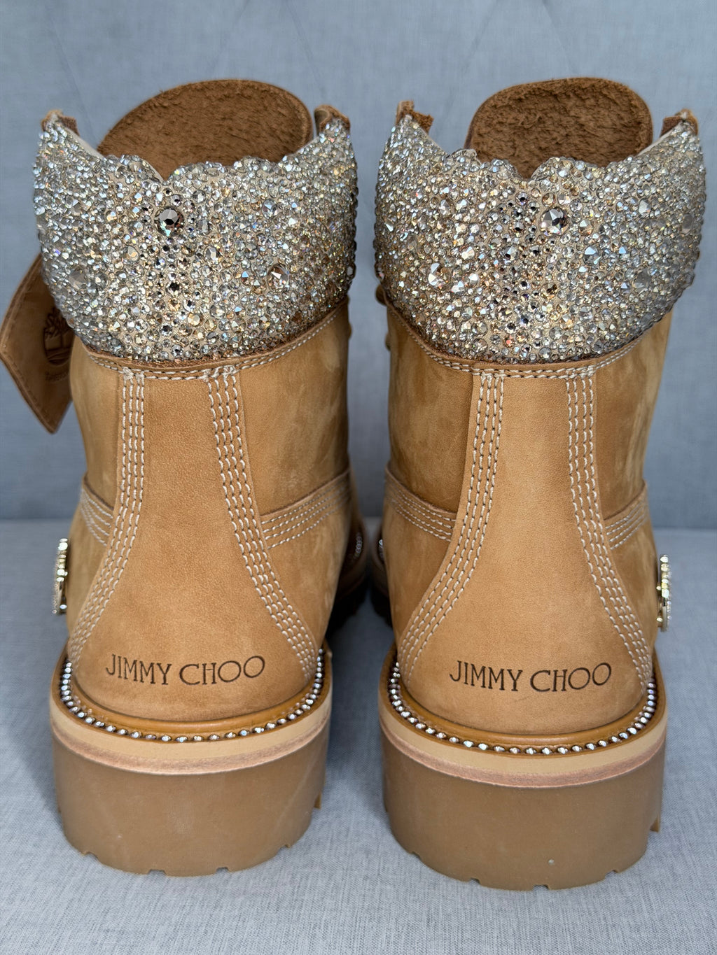 Jimmy Choo x Timberland 6-Inch Premium Crystal Collar Boots – Wheat – UK 7 / EU 40 – Brand New in Box