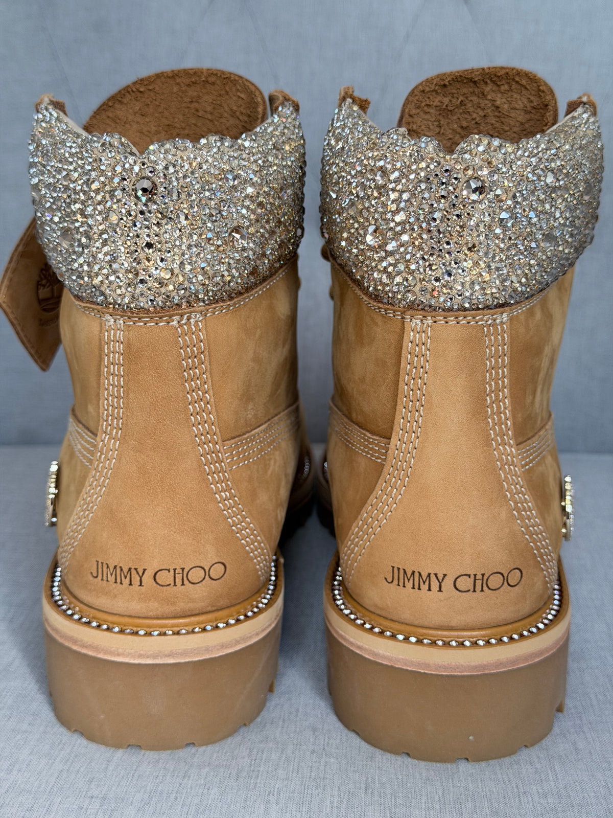 Jimmy Choo x Timberland 6-Inch Premium Crystal Collar Boots – Wheat – UK 7 / EU 40 – Brand New in Box