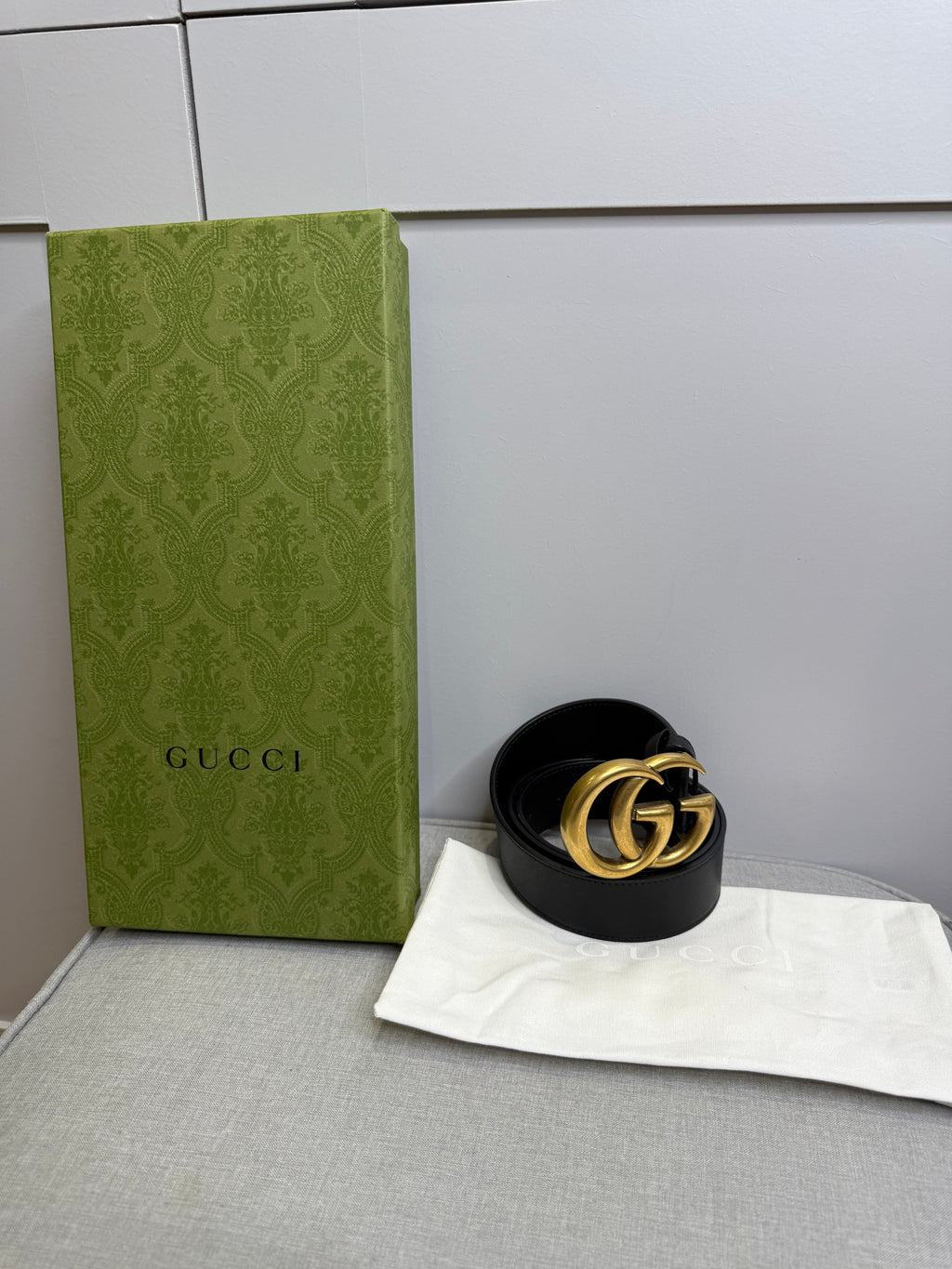 Gucci GG Marmont Black Leather Belt Size 90