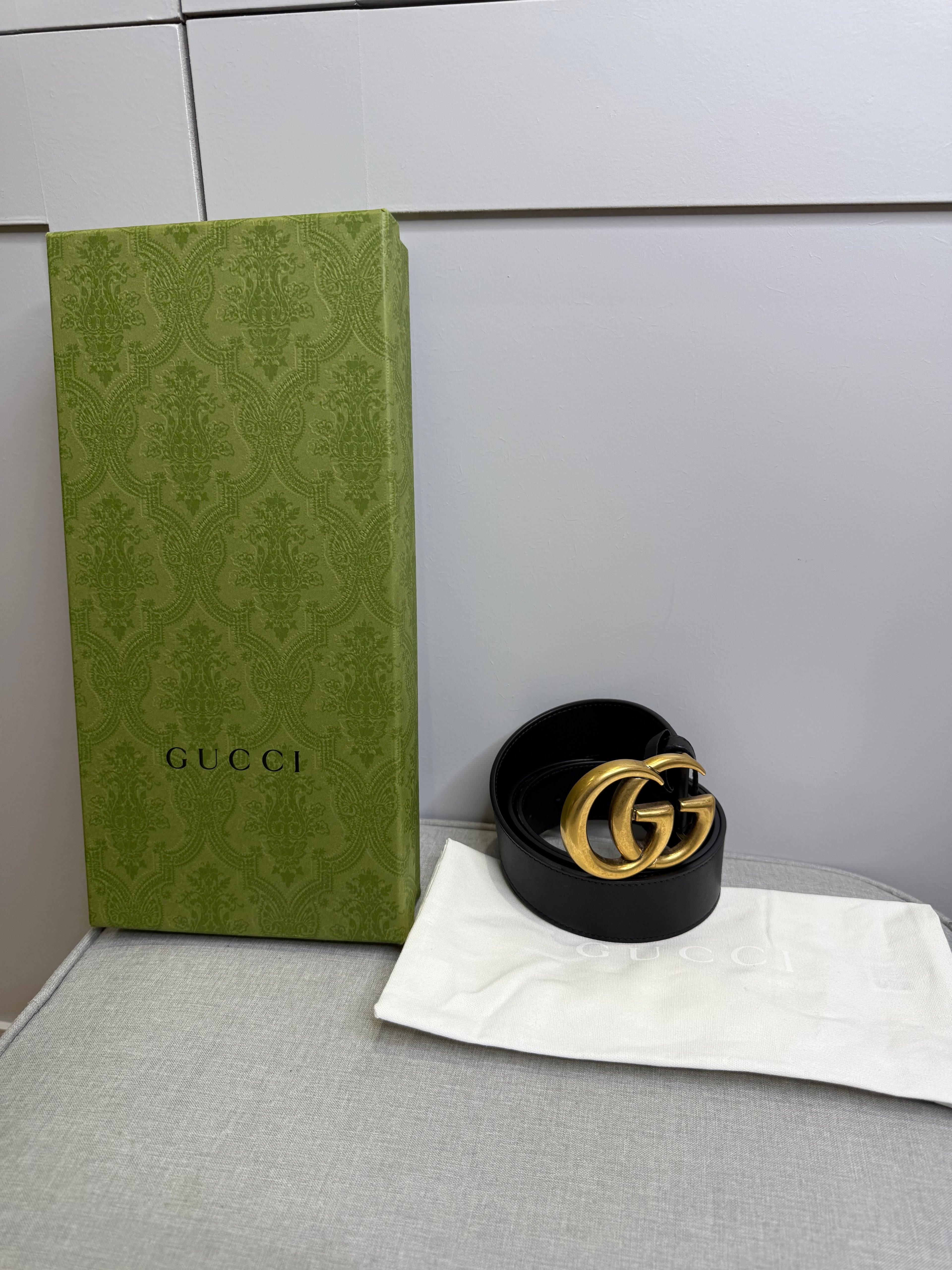 Gucci GG Marmont Black Leather Belt Size 90