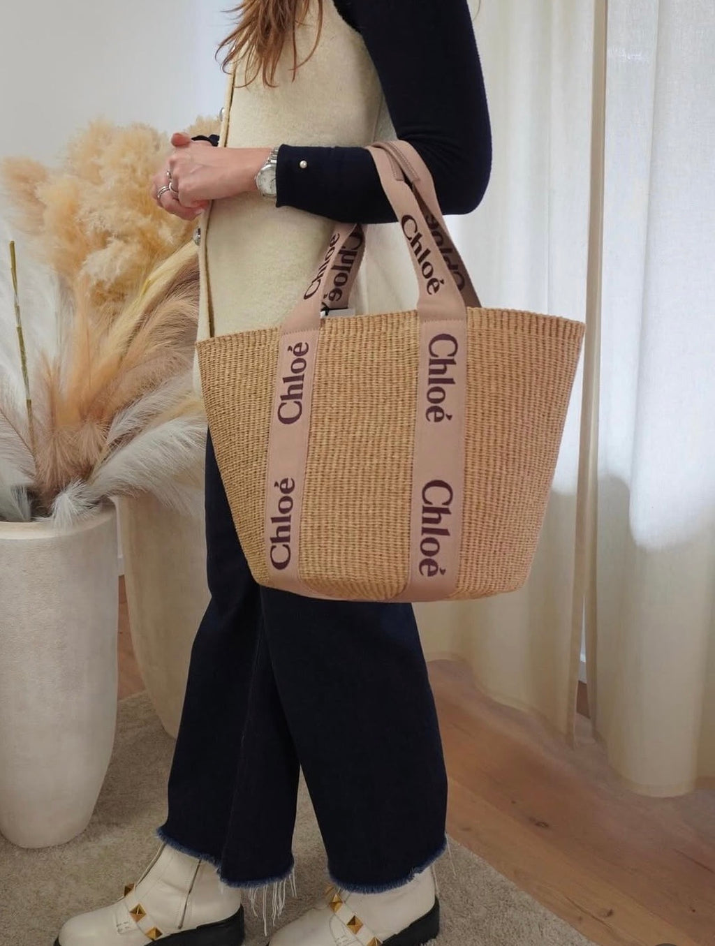 Chloe woody basket bag tan rose